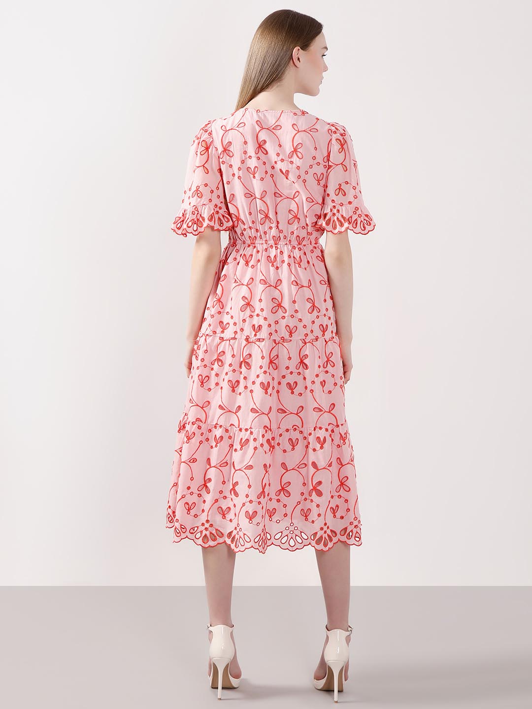 Vero Moda Pink Schiffli Embroidered Dress