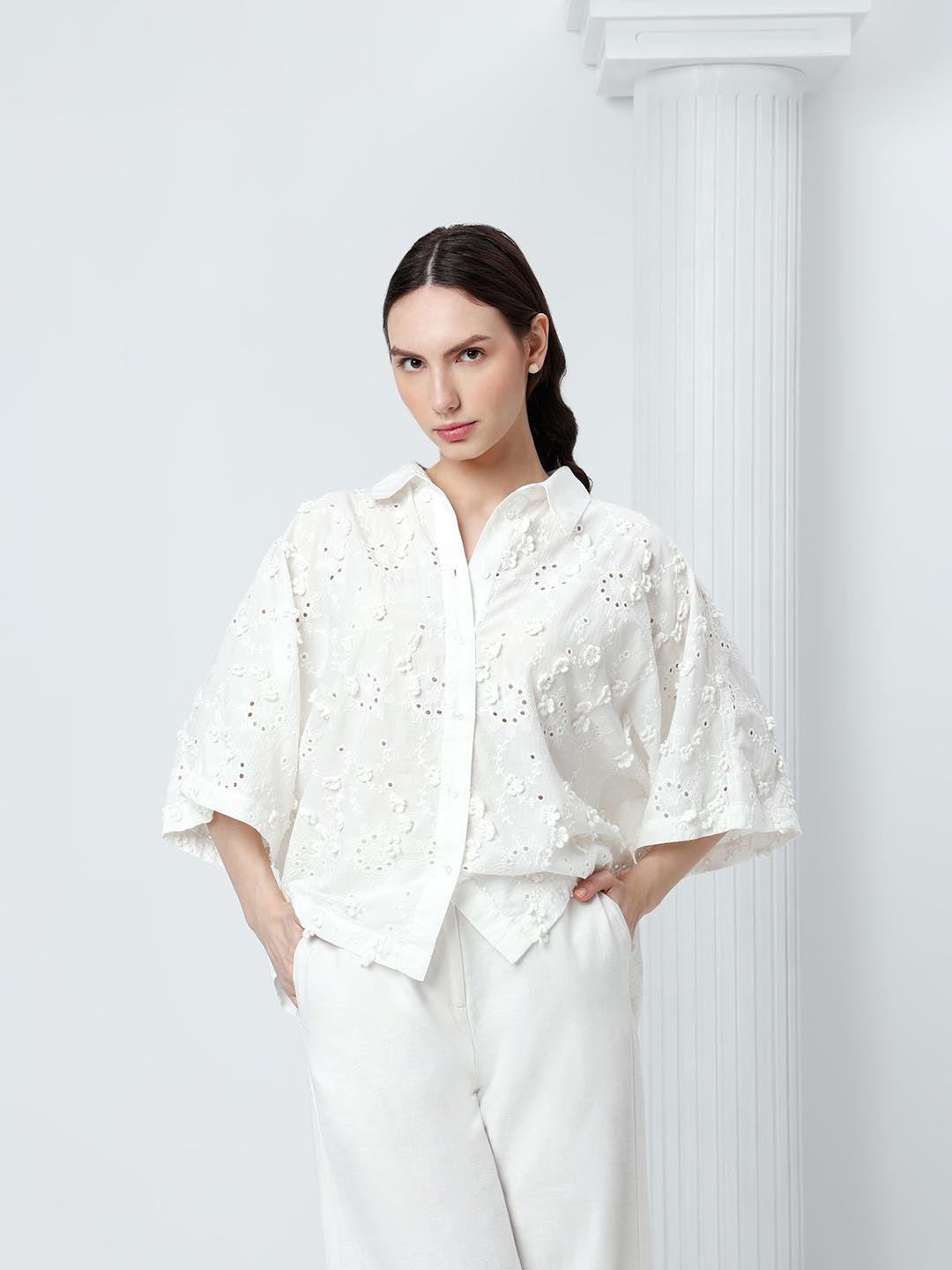 Vero Moda White Schiffli Shirt