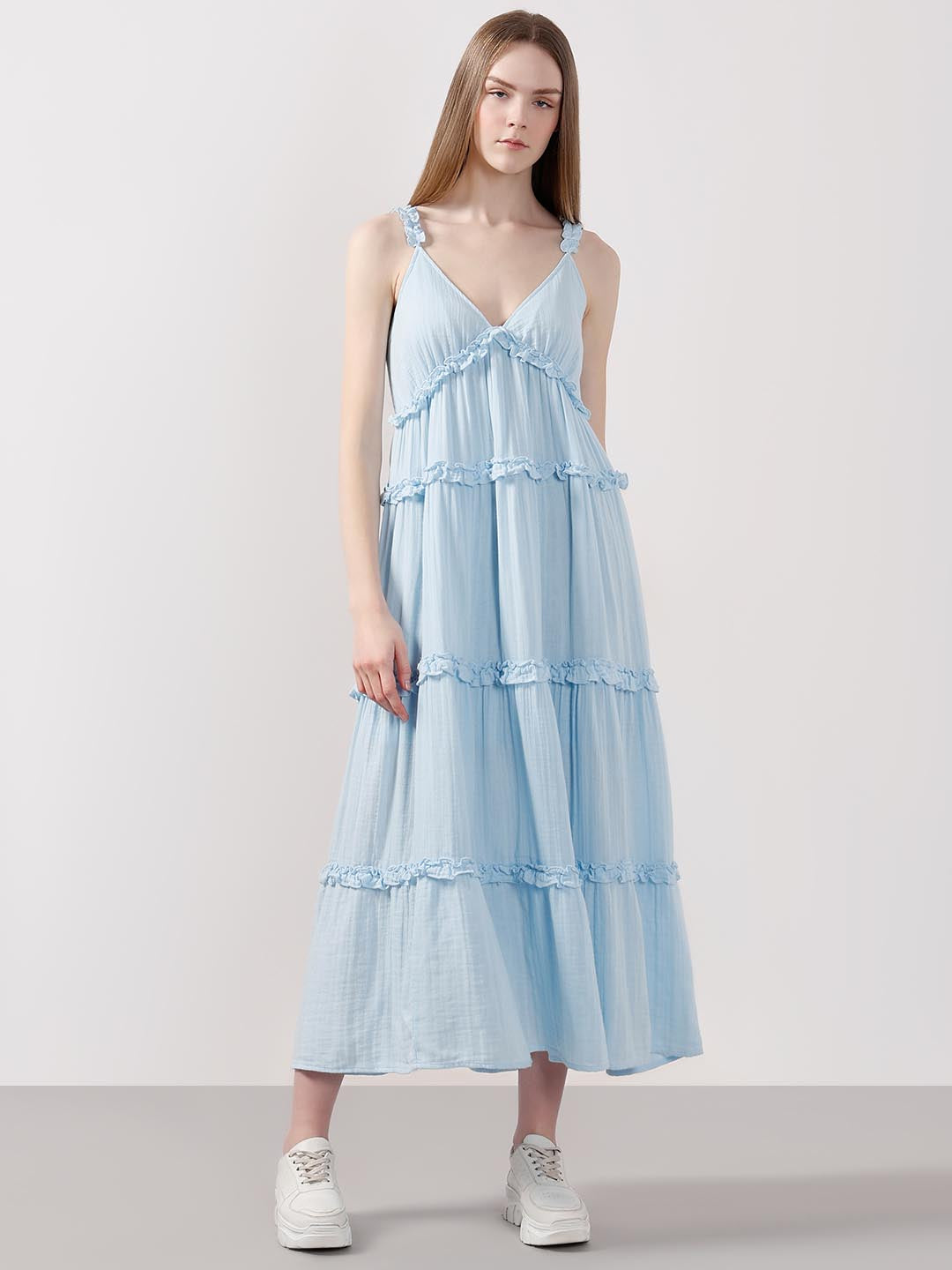 Vero Moda Blue Organic Cotton Midi Dress