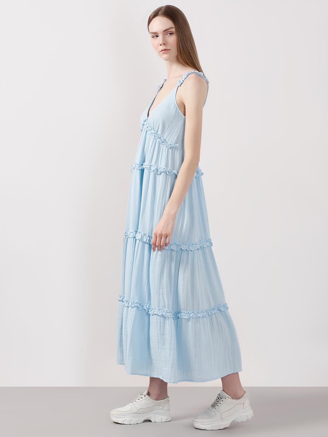 Vero Moda Blue Organic Cotton Midi Dress