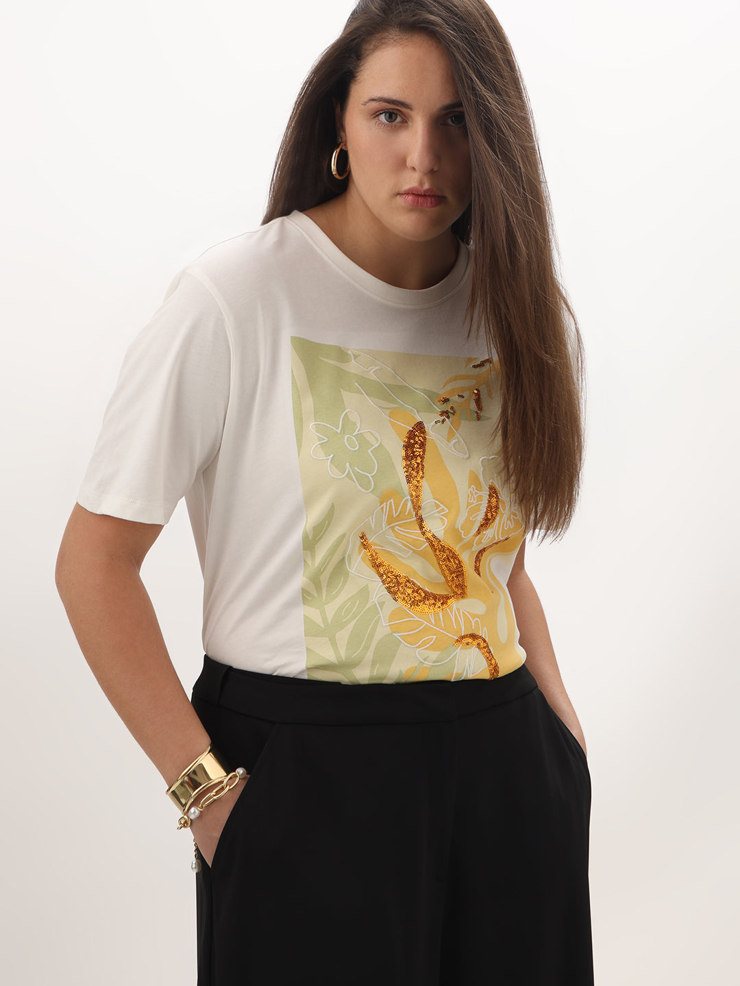 VERO MODA CURVE White Printed T-shirt