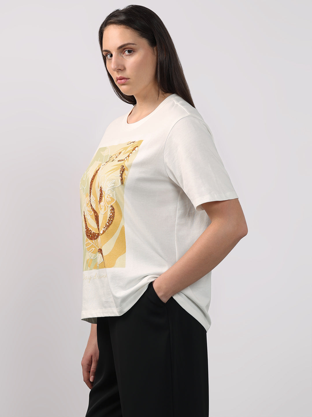 VERO MODA CURVE White Printed T-shirt
