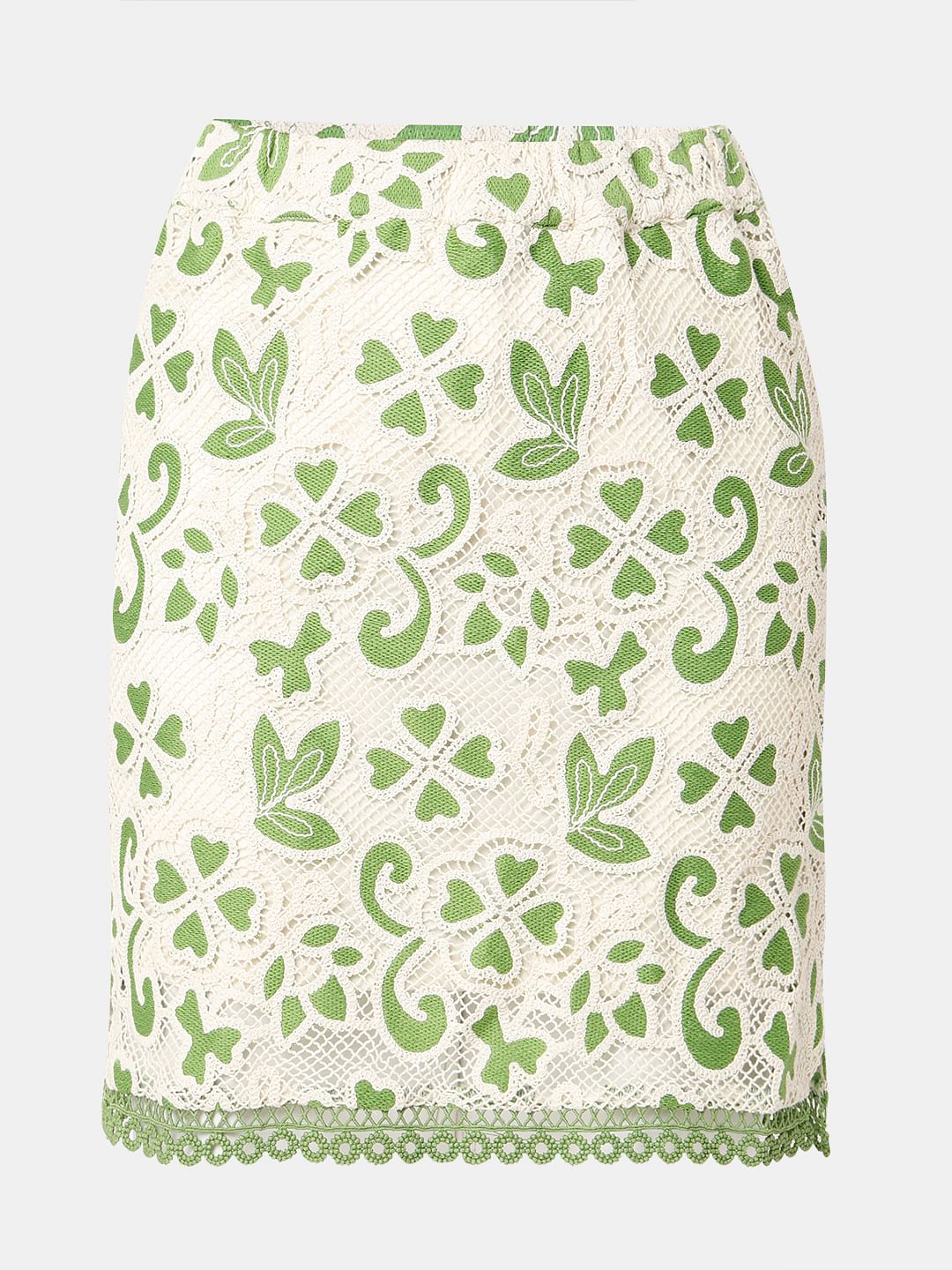Green Embroidered Co-Ord Set Skirt