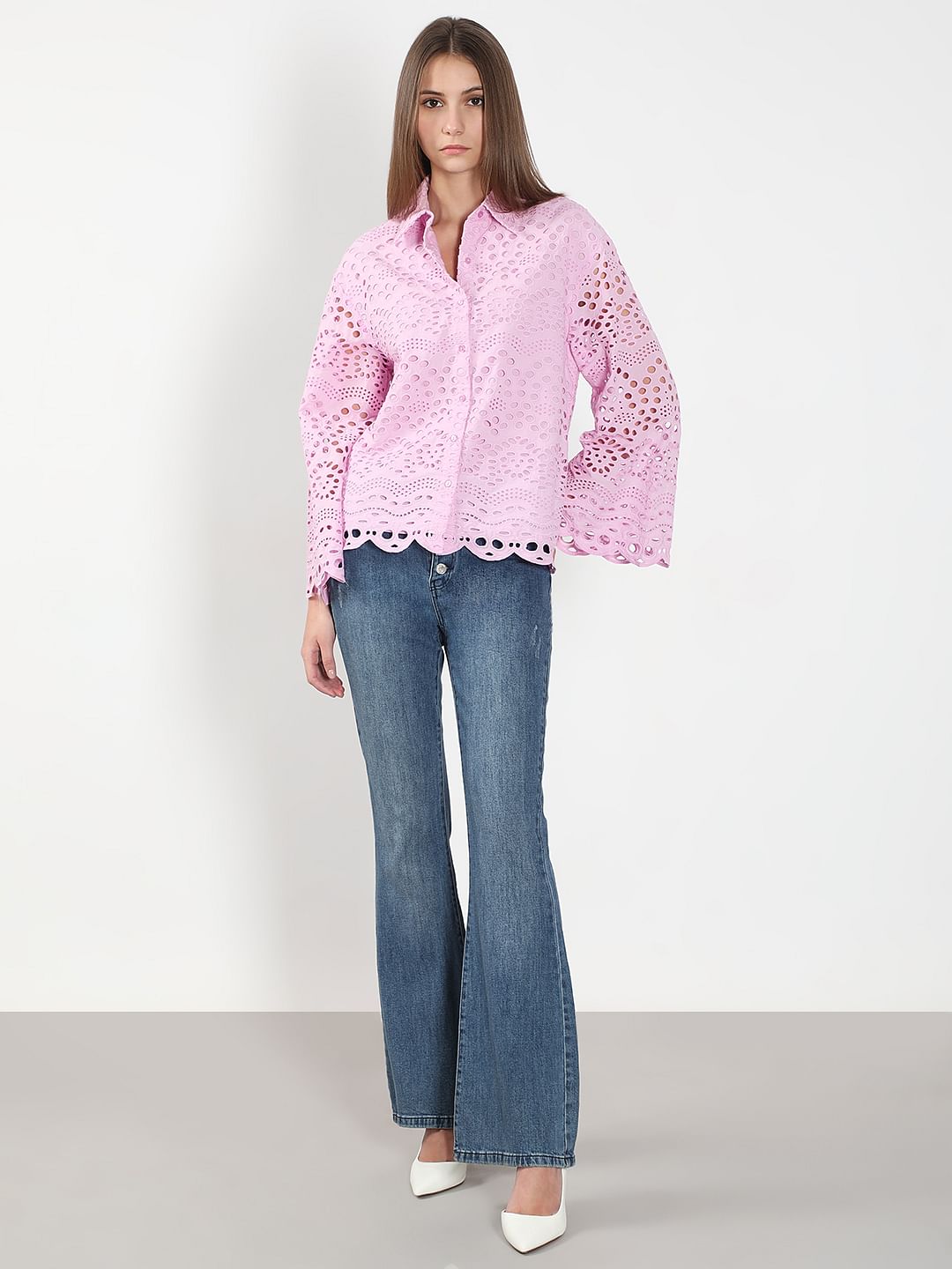 Lilac Cutwork Cotton Shirt
