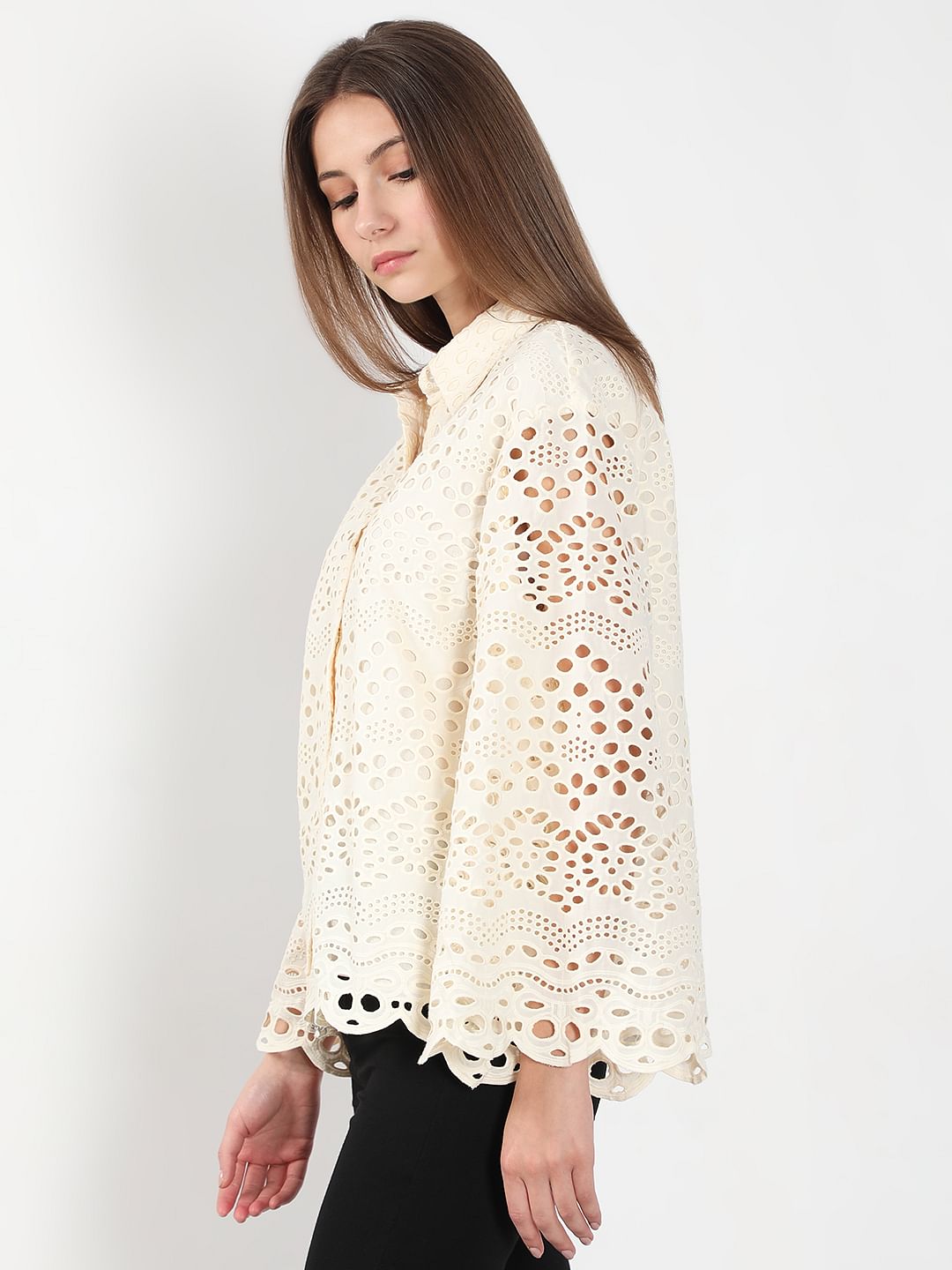 Ecru Cutwork Cotton Shirt