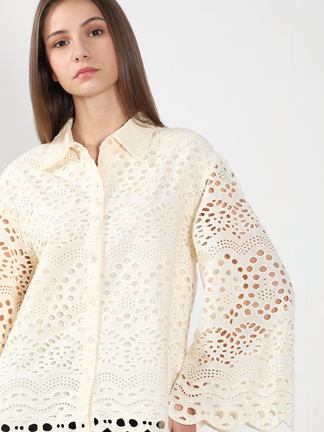 Ecru Cutwork Cotton Shirt