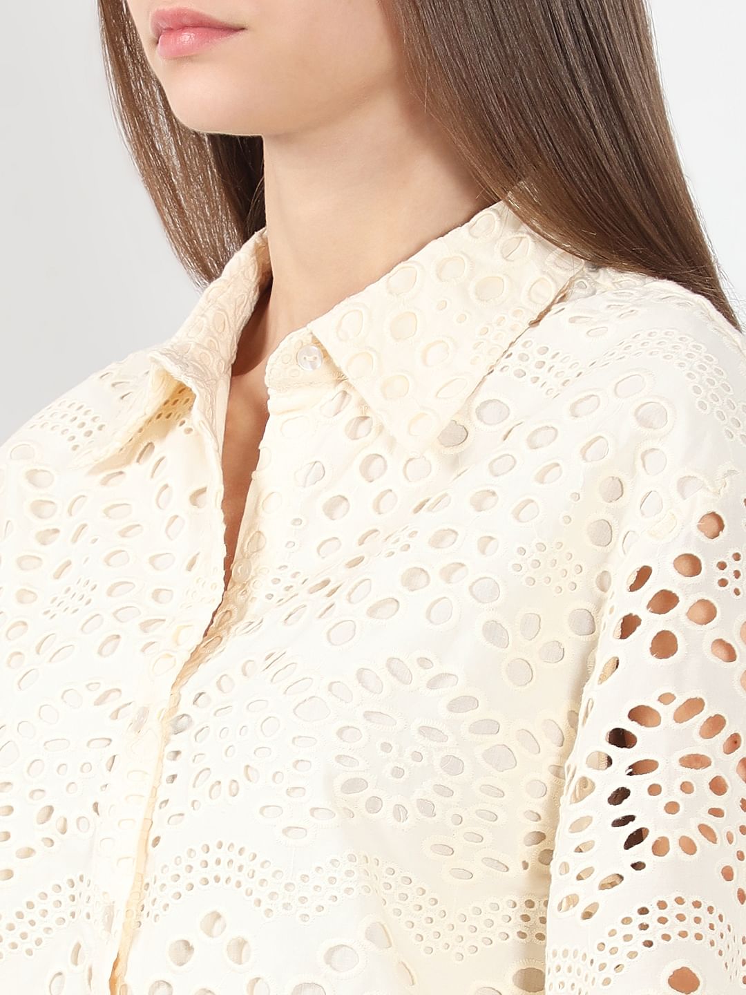 Ecru Cutwork Cotton Shirt