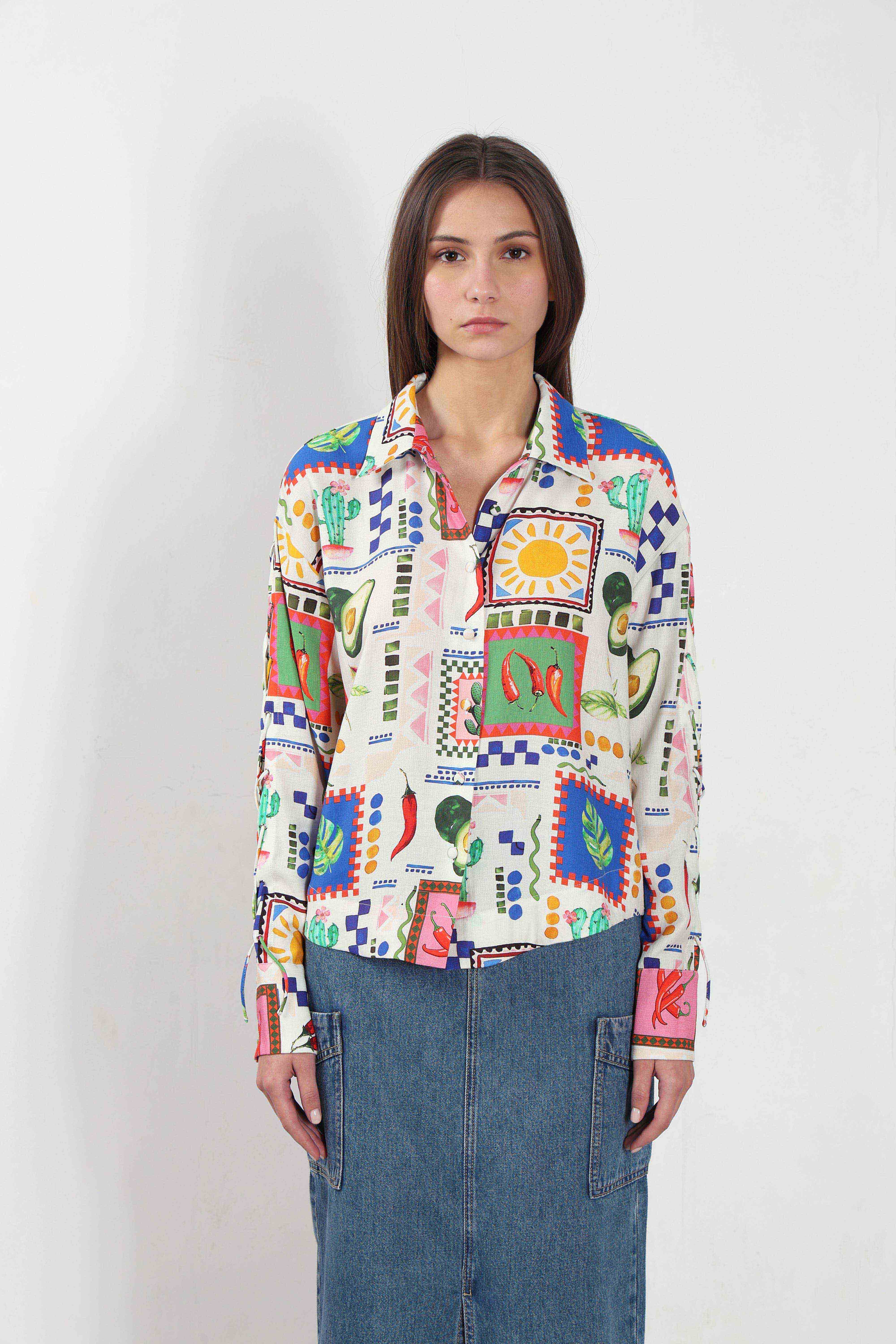 Ecru Printed Full Sleeves Shirt