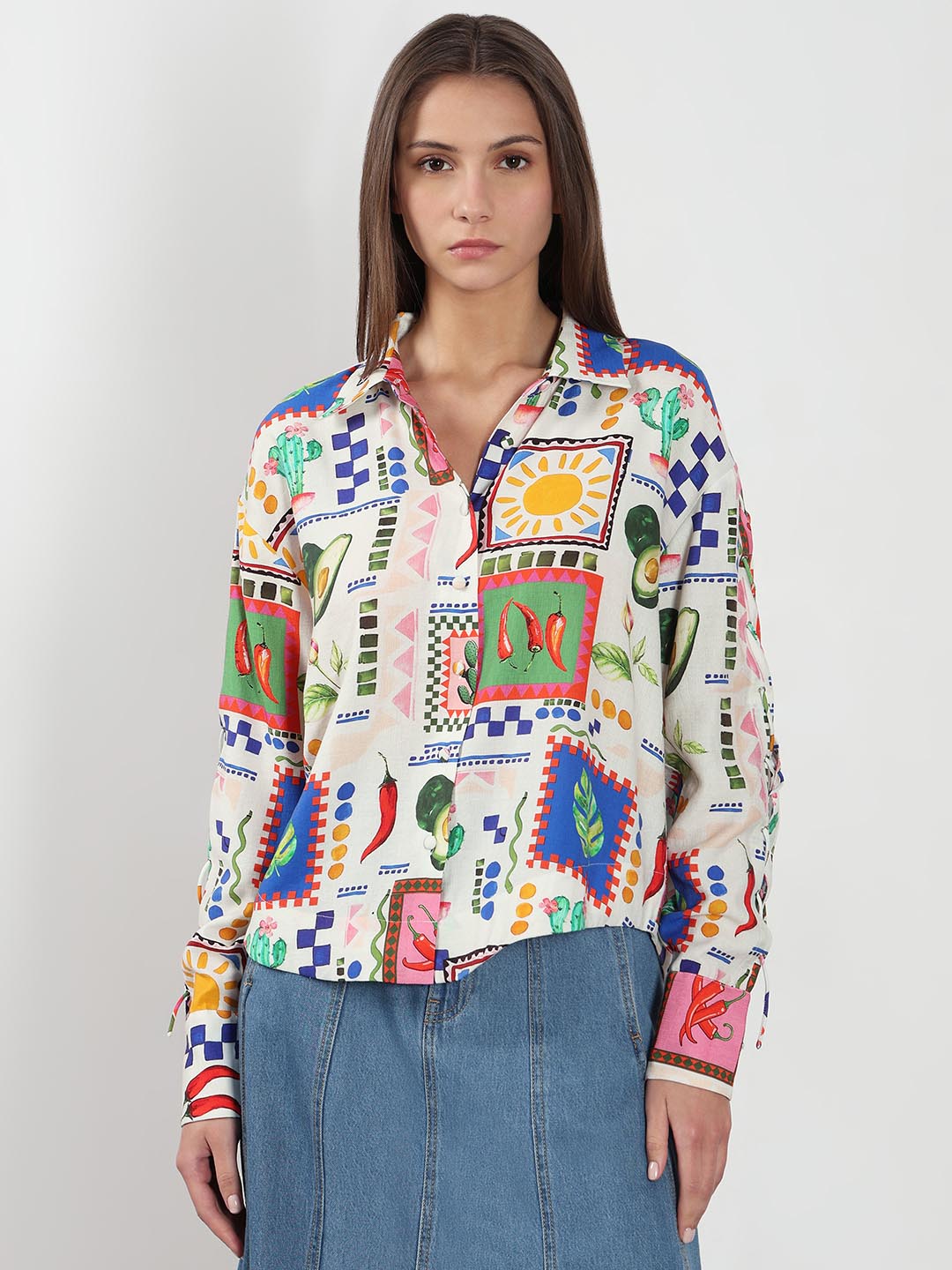 Ecru Printed Full Sleeves Shirt