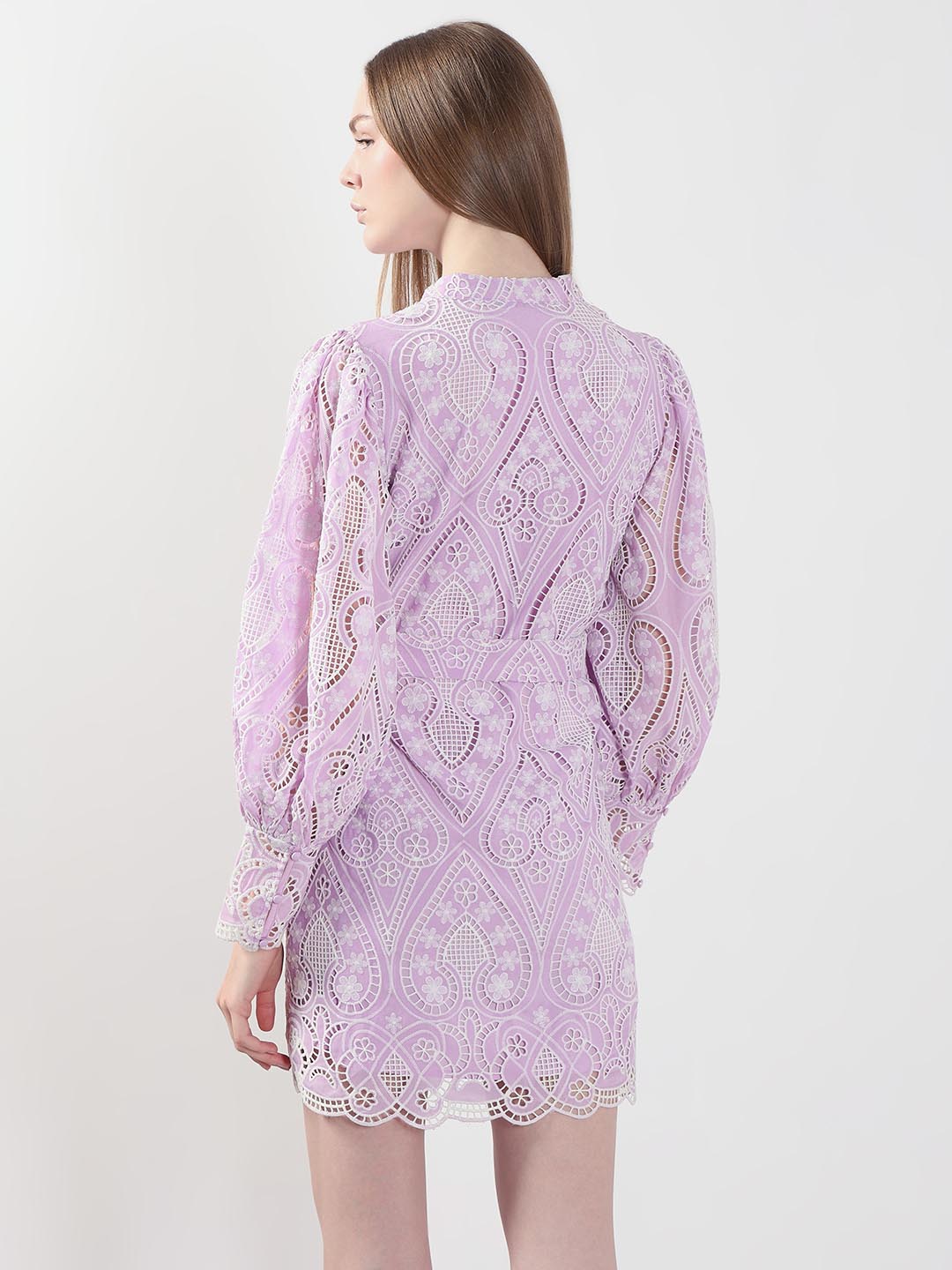 Lilac Schiffli Embroidered Mini Dress