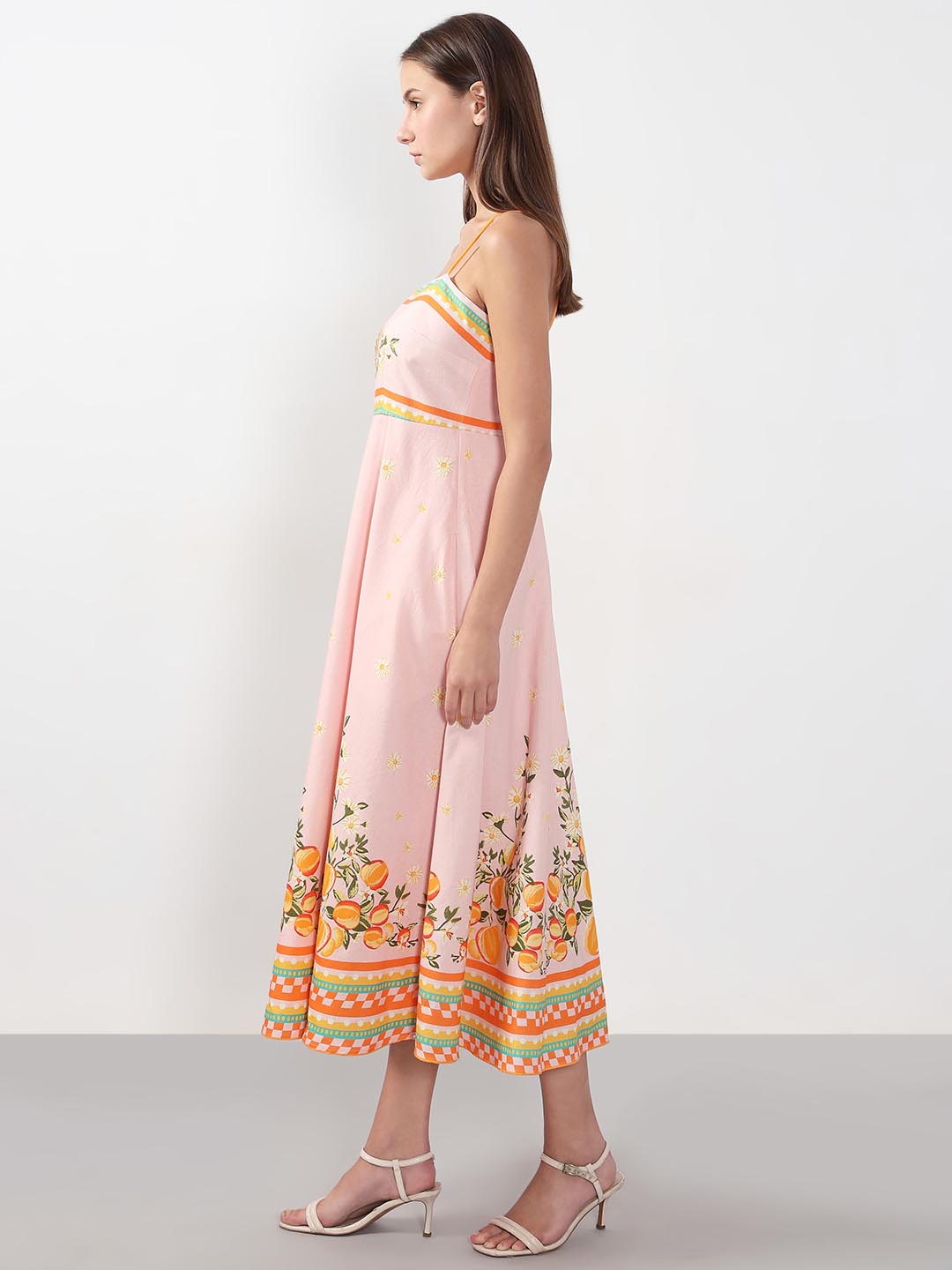 Vero Moda Peach Pink Printed Strappy Midi Dress