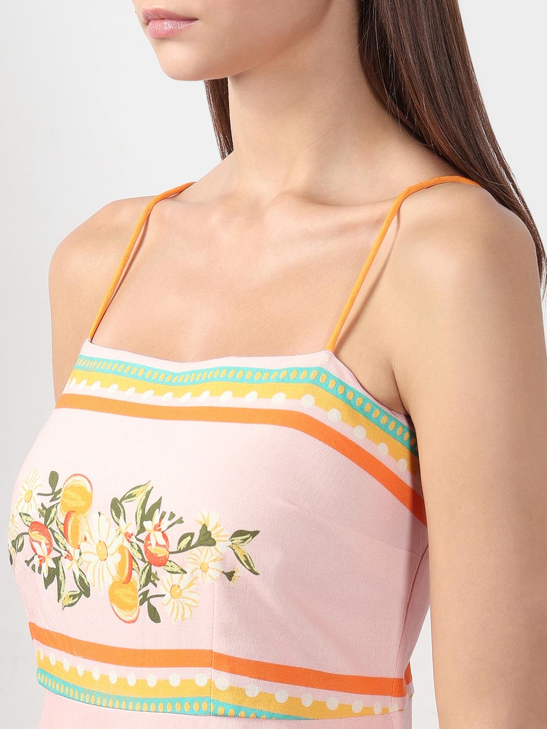 Vero Moda Peach Pink Printed Strappy Midi Dress