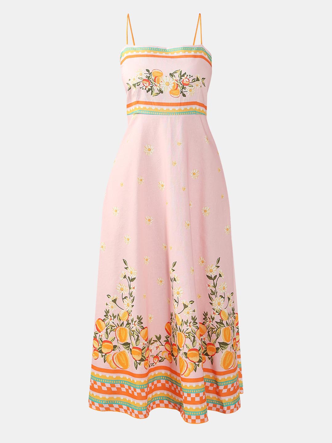 Vero Moda Peach Pink Printed Strappy Midi Dress