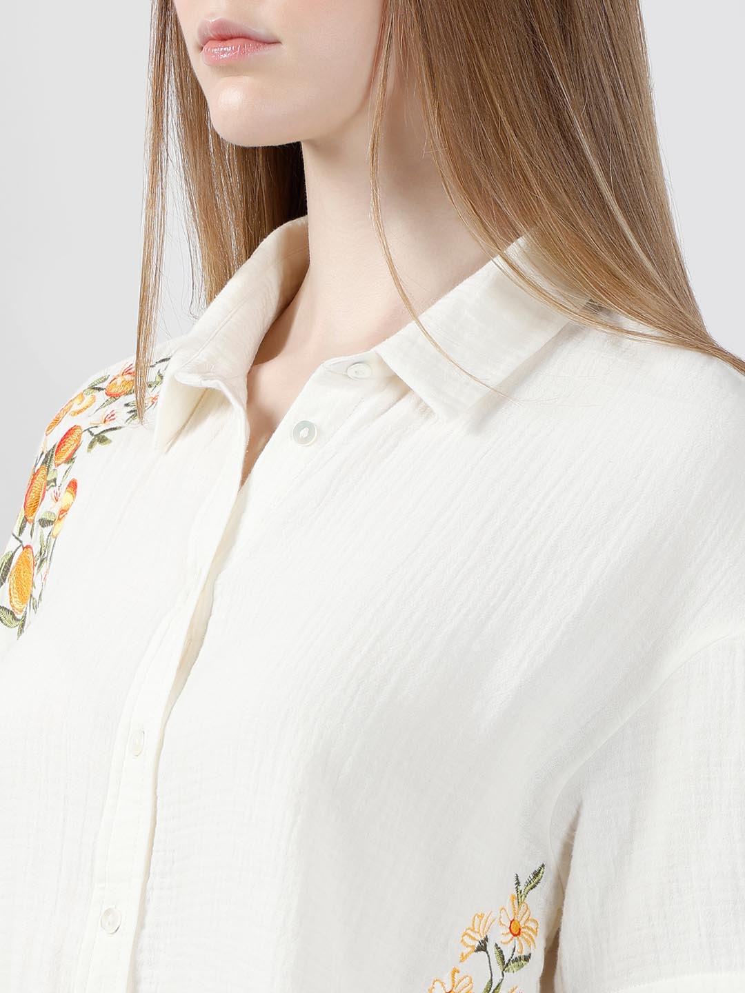 Vero Moda White Embroidered Print Shirt