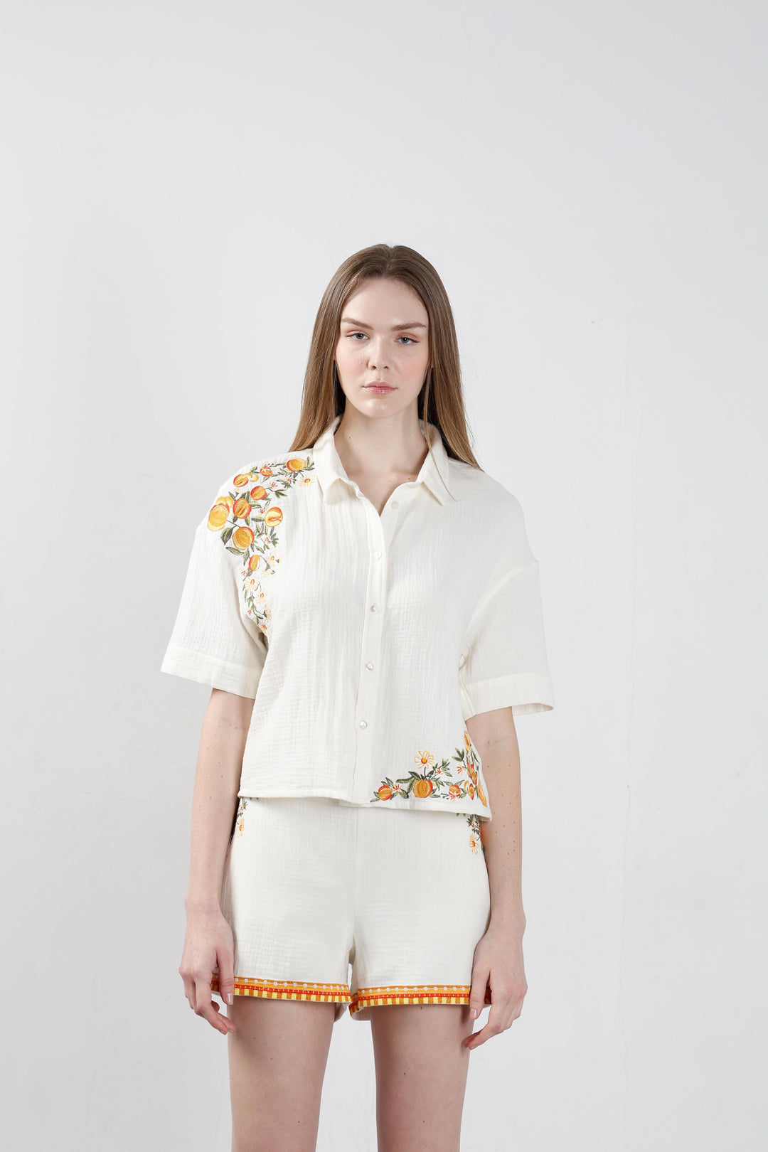 Vero Moda White Embroidered Print Shirt