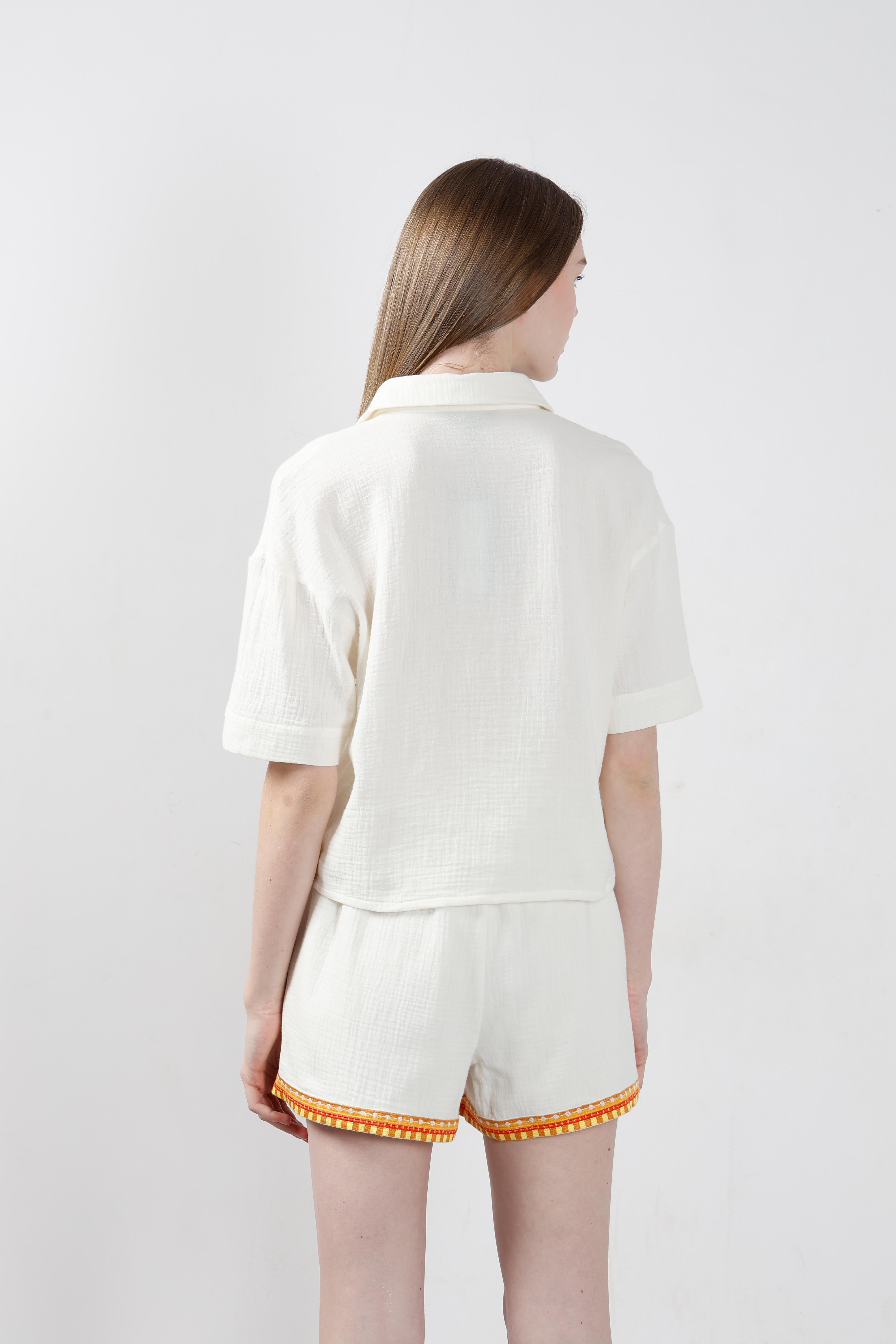 Vero Moda White Embroidered Print Shirt
