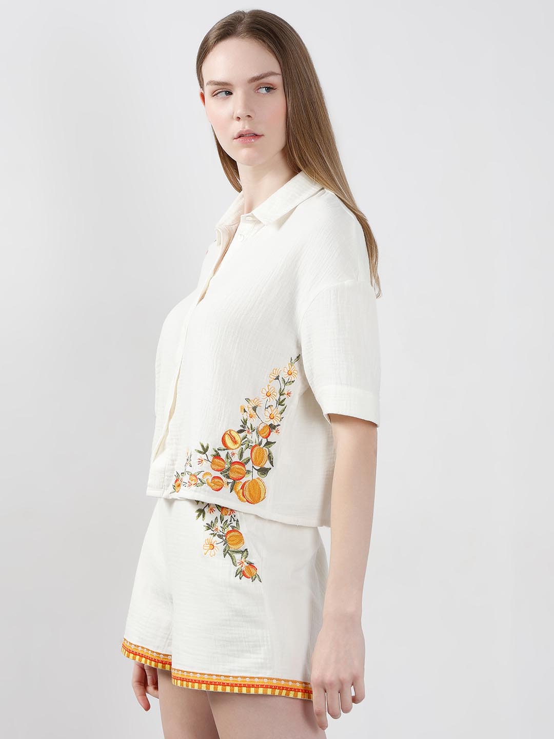 Vero Moda White Embroidered Print Shirt