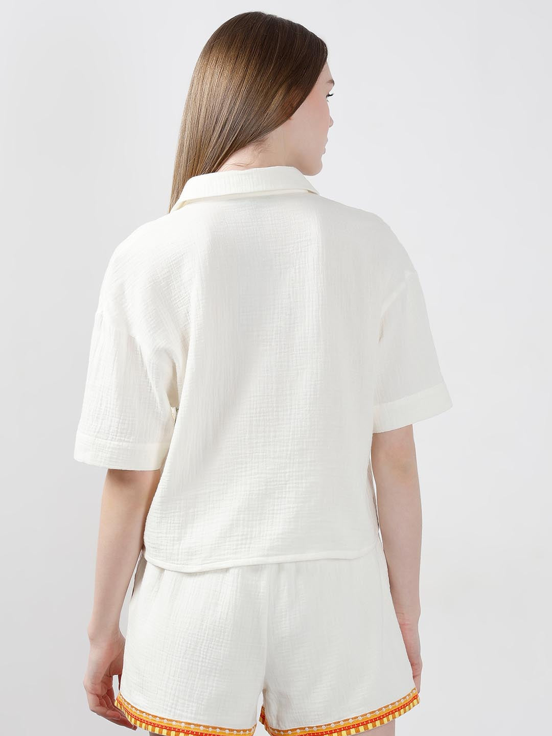 Vero Moda White Embroidered Print Shirt