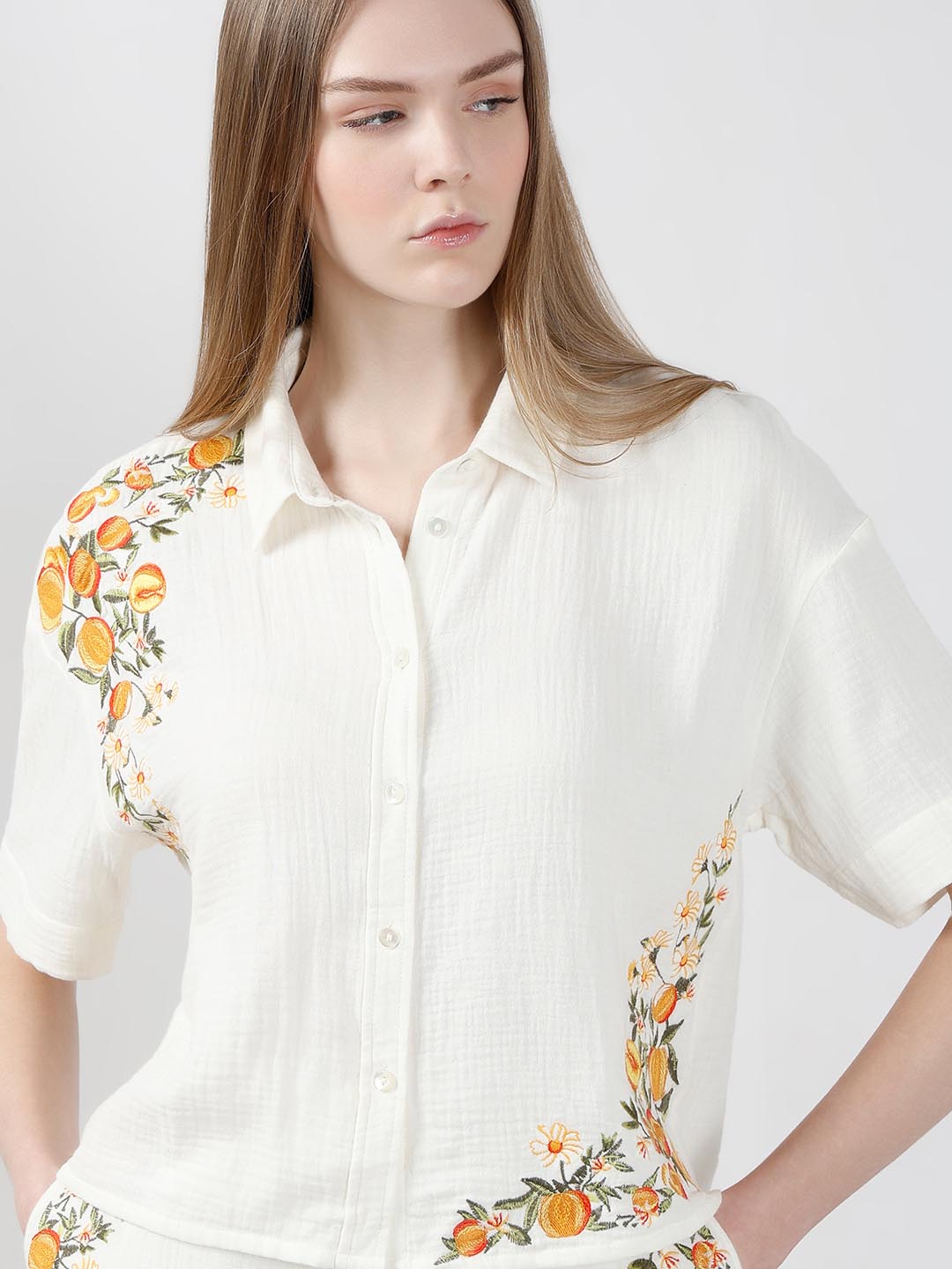 Vero Moda White Embroidered Print Shirt
