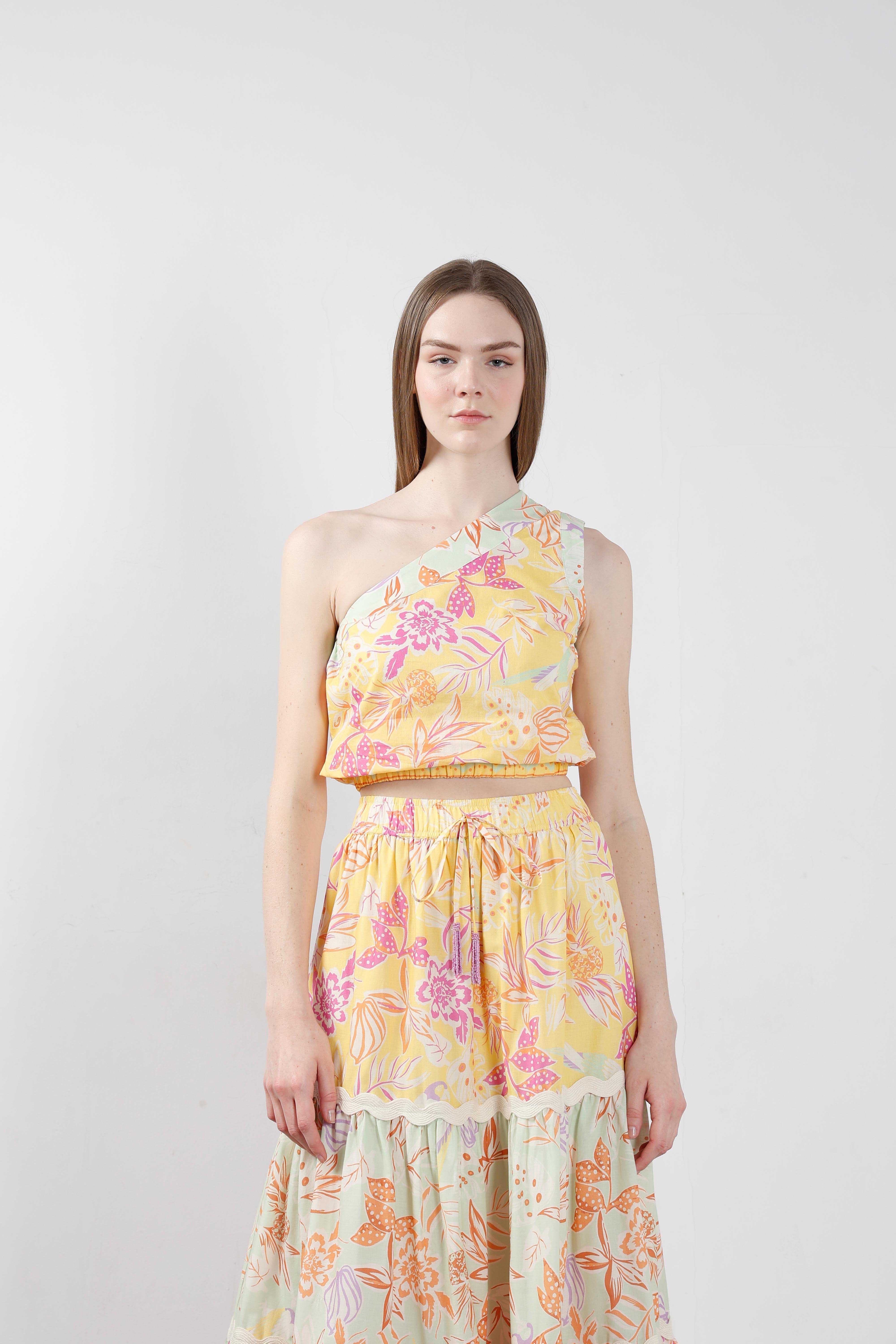 Vero Moda Yellow Floral One Shoulder Top