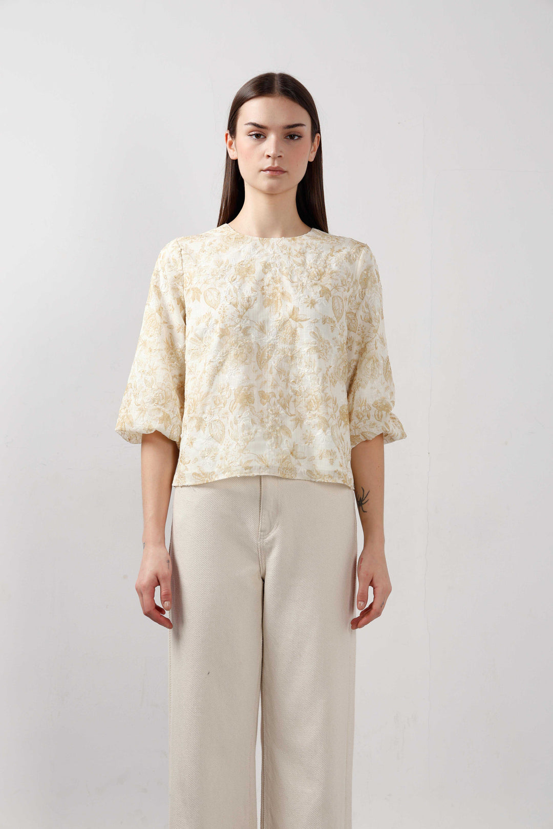 Vero Moda Ecru Jacquard Printed Top