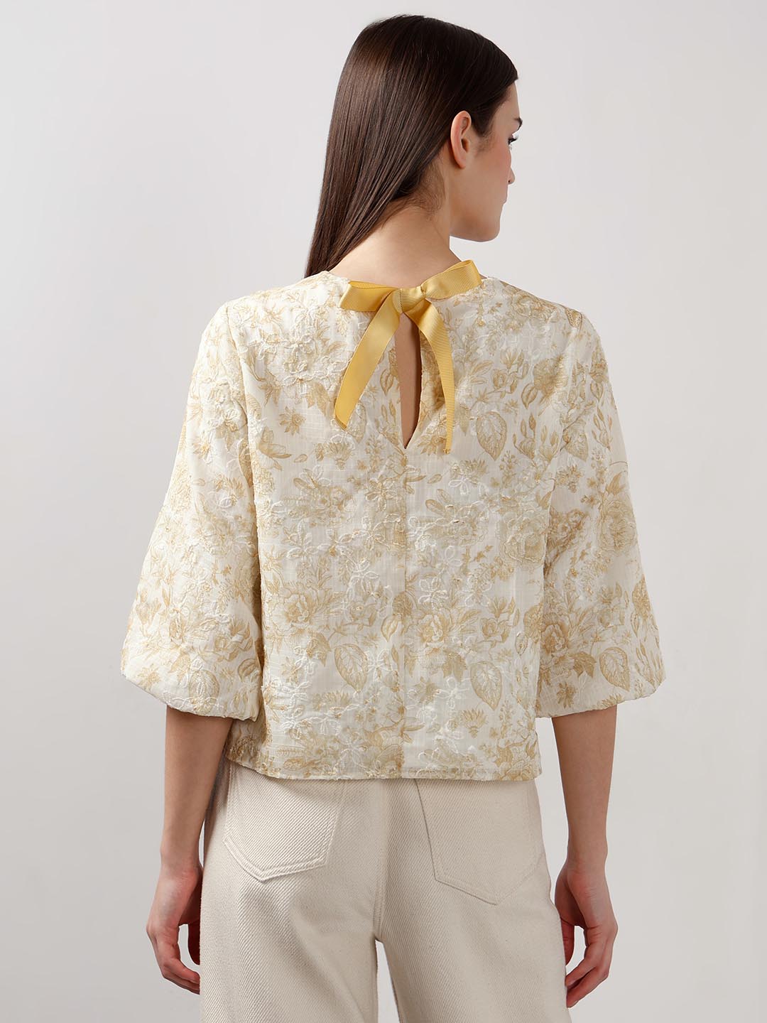 Vero Moda Ecru Jacquard Printed Top