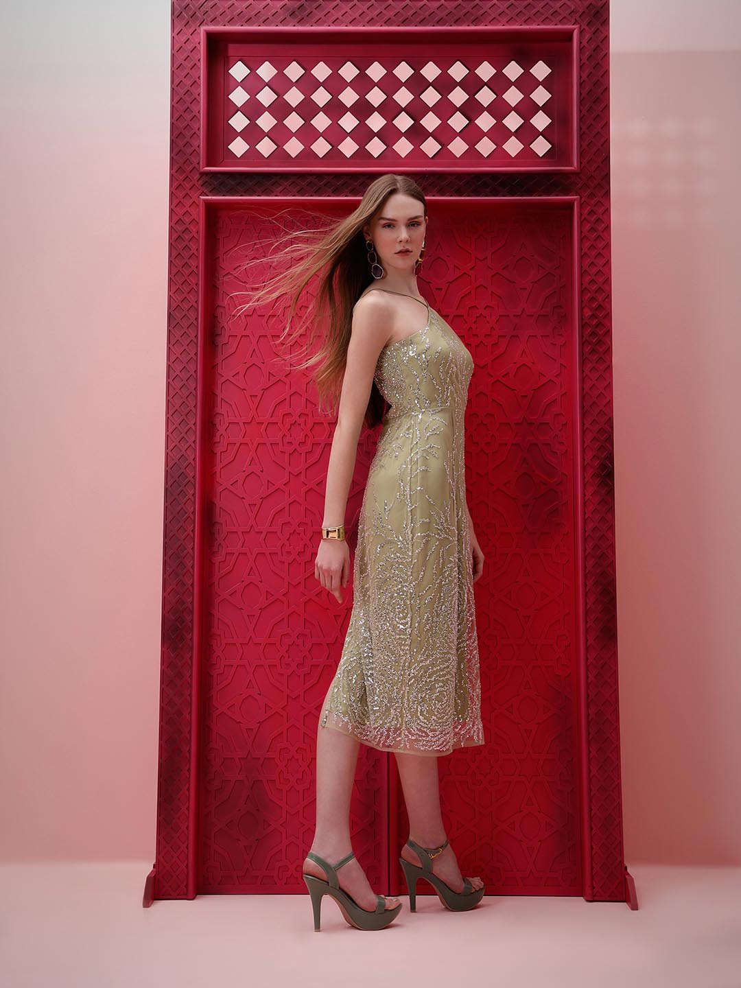 Vero Moda Marquee Sage Green Strappy Midi Dress