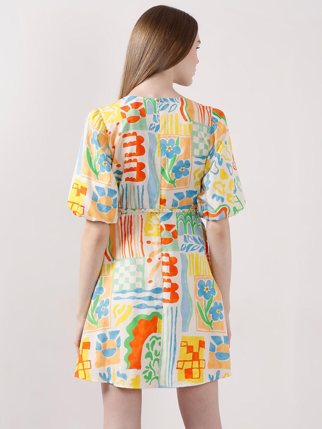Vero Moda White Printed Puff Sleeves Dress