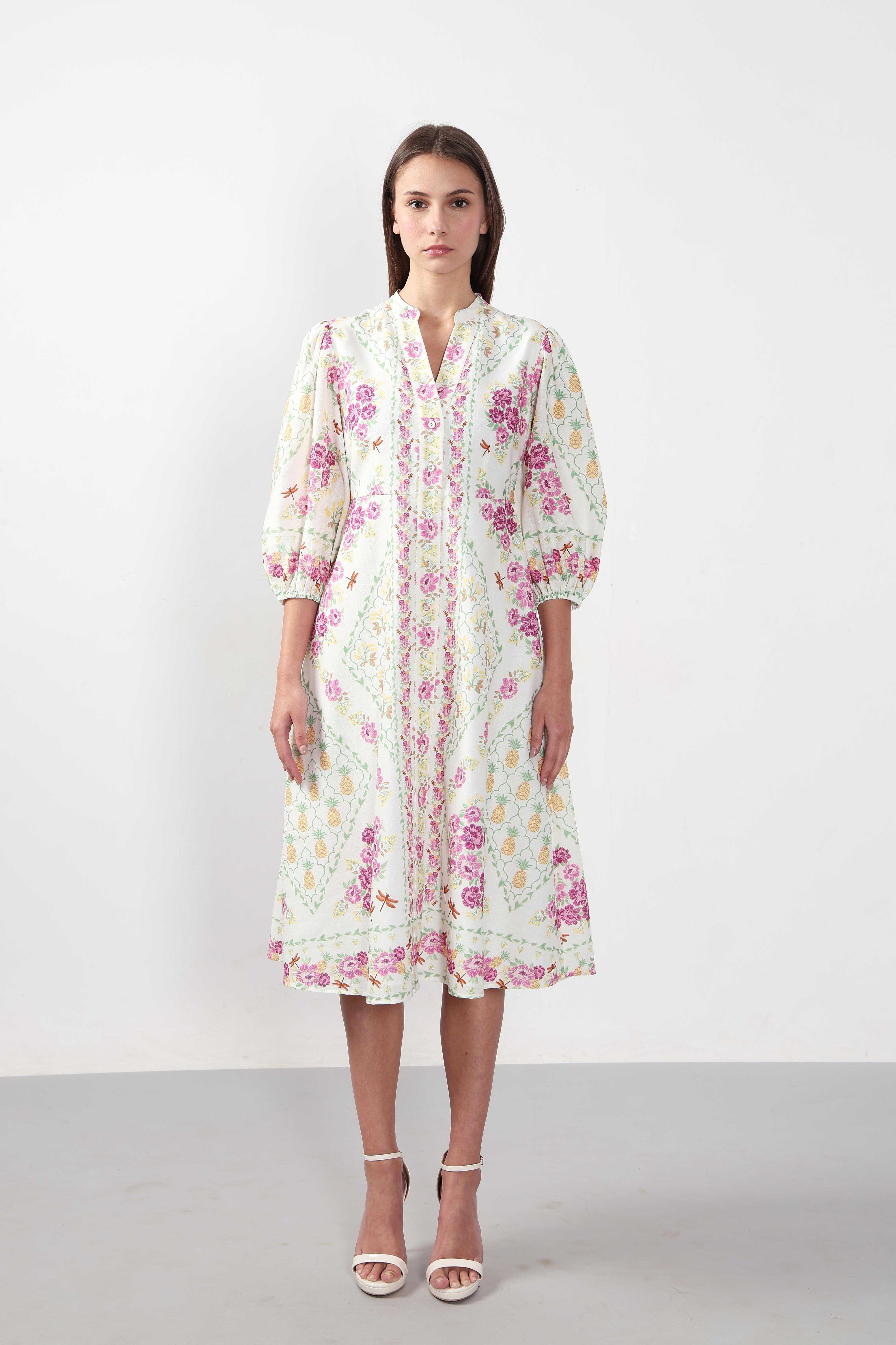 Vero Moda White Printed Cotton Midi Dress