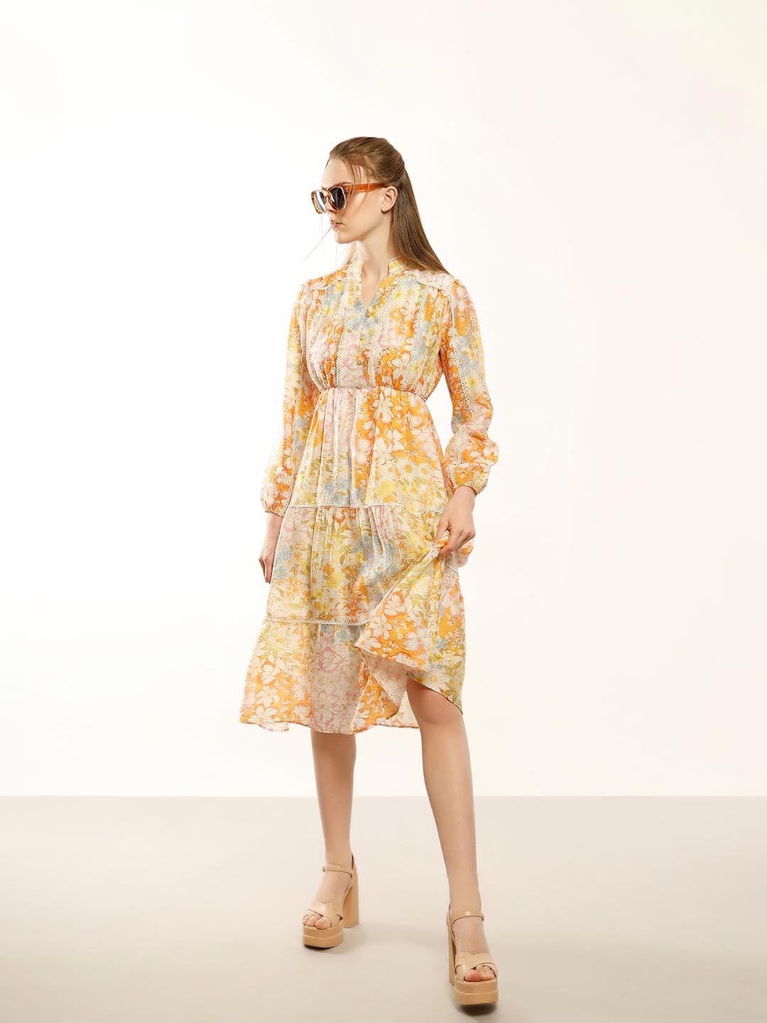 knee length dresses for ladies VERO MODA White Printed Midi Dress main image 1