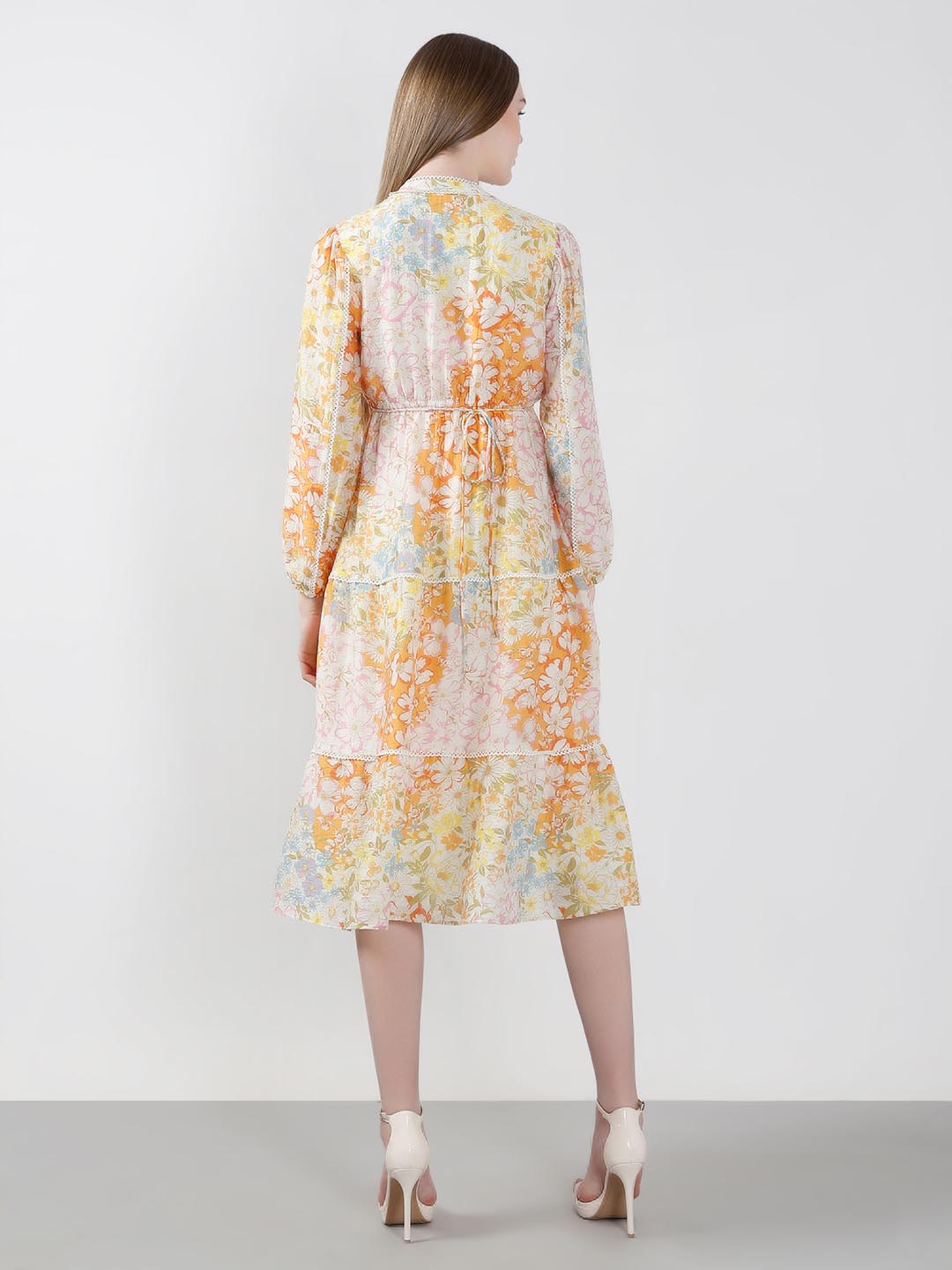 Vero Moda Orange Floral Midi Dress