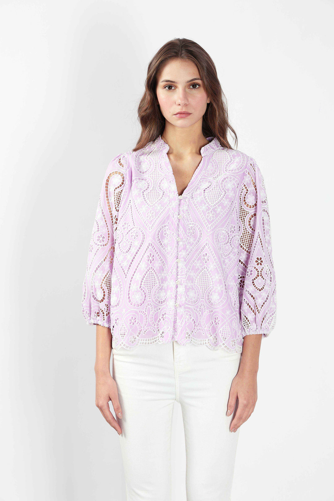 Lilac Schiffli Embroidered Top