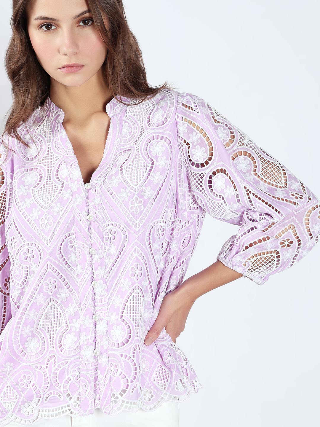 Lilac Schiffli Embroidered Top