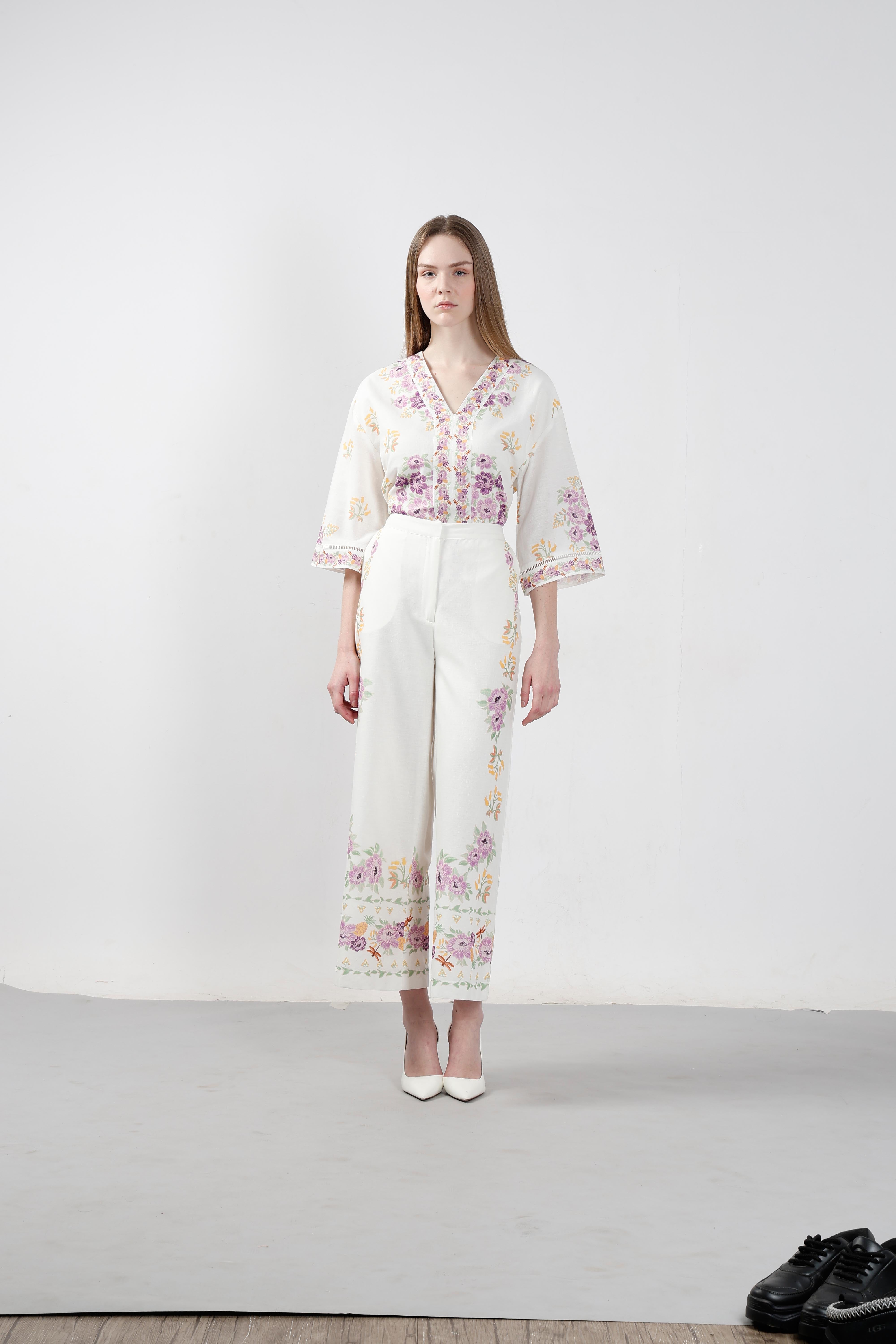 Vero Moda White Floral High Rise Pants