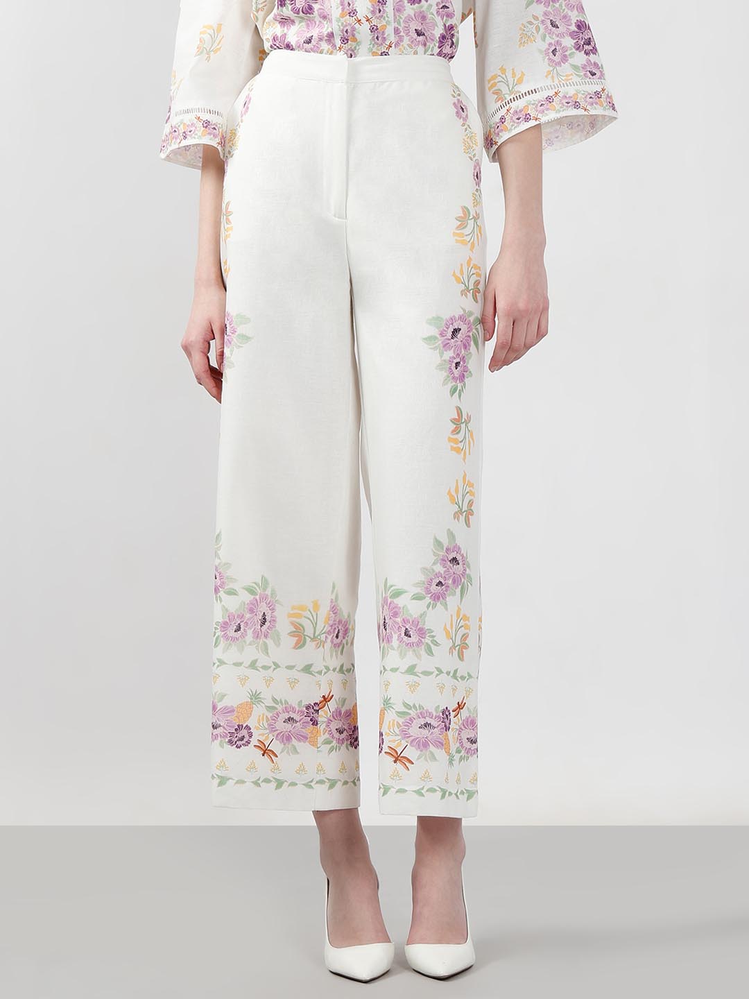 Vero Moda White Floral High Rise Pants