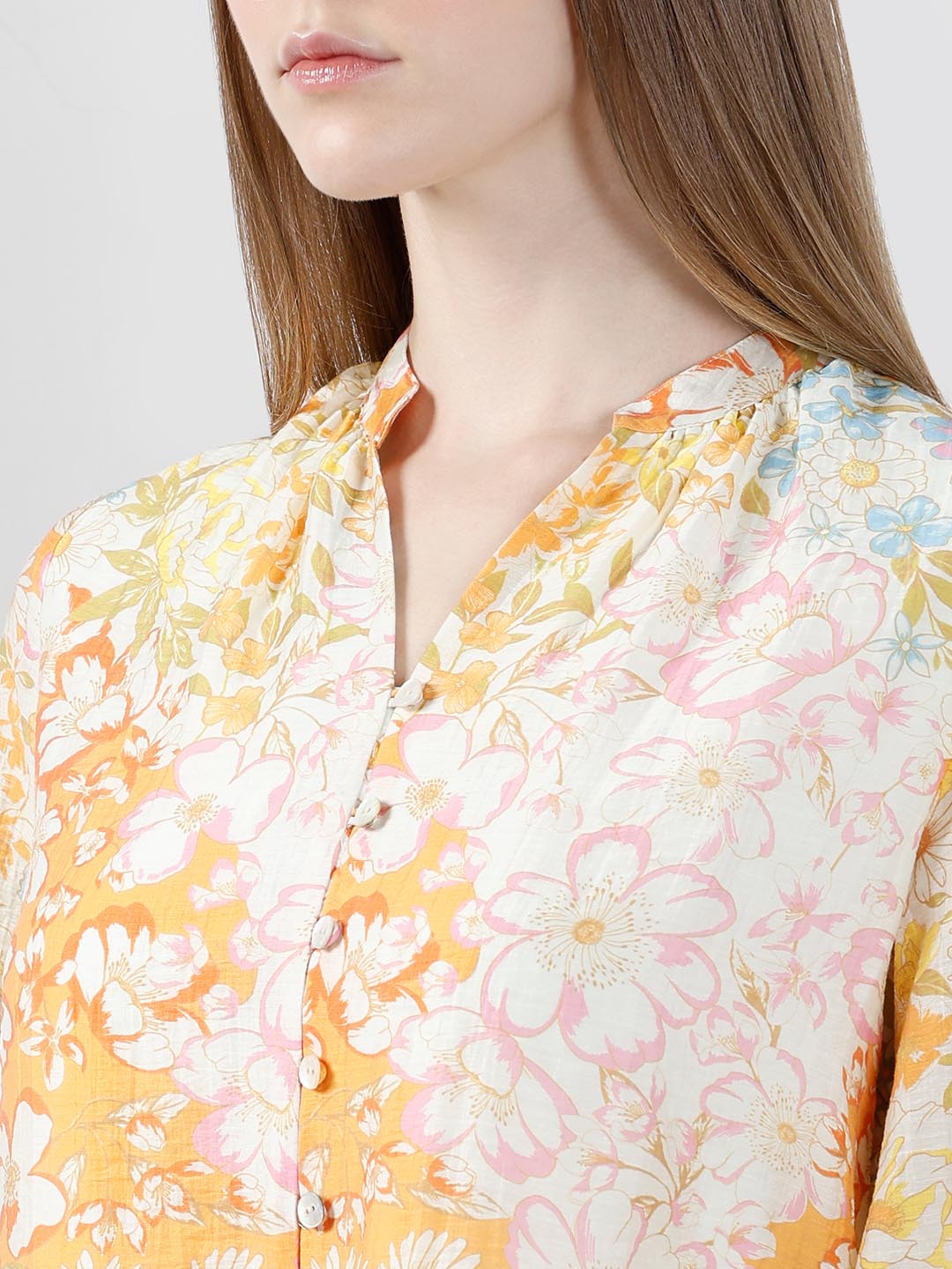 Vero Moda Yellow Floral Full Sleeves Shirt