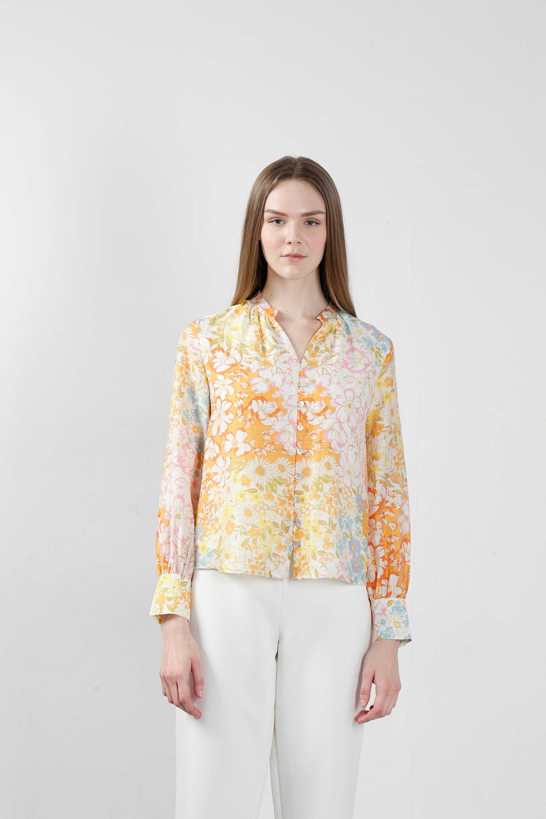 Vero Moda Yellow Floral Full Sleeves Shirt