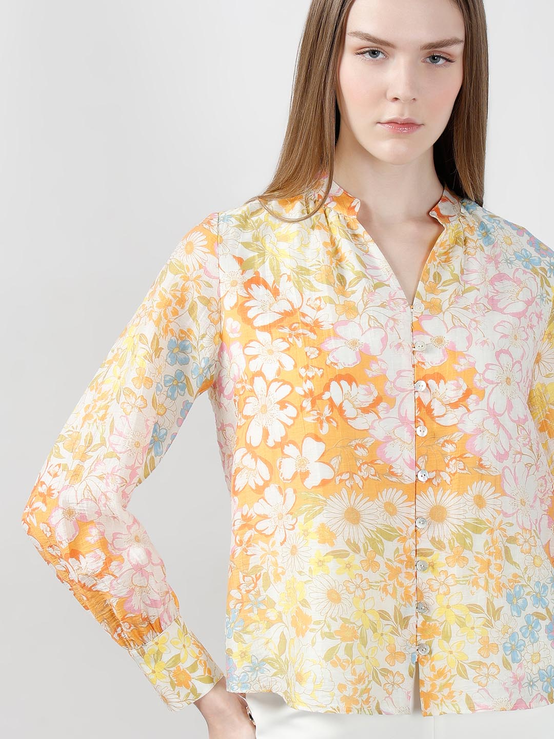 Vero Moda Yellow Floral Full Sleeves Shirt