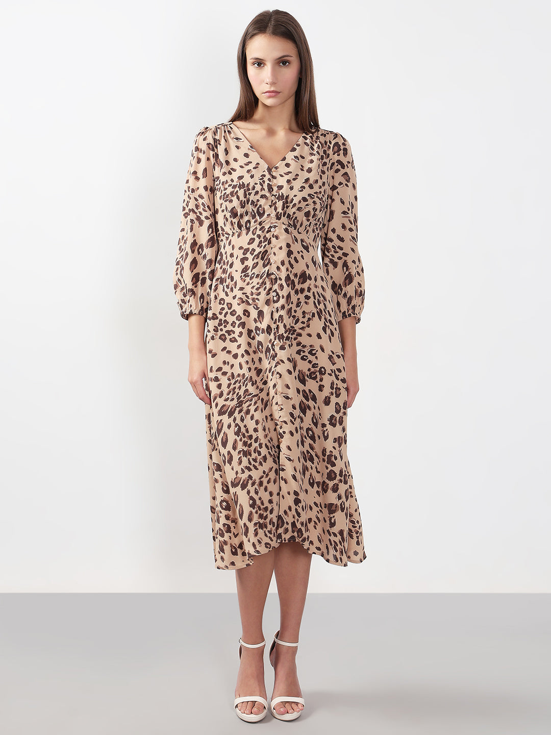 Brown Animal Print Midi Dress