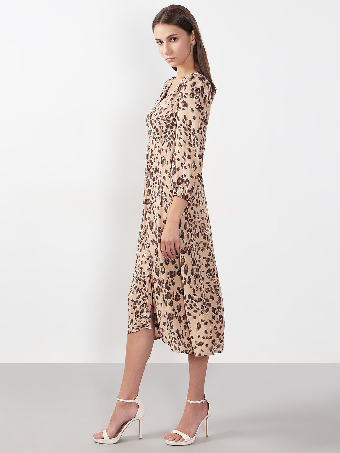 Brown Animal Print Midi Dress