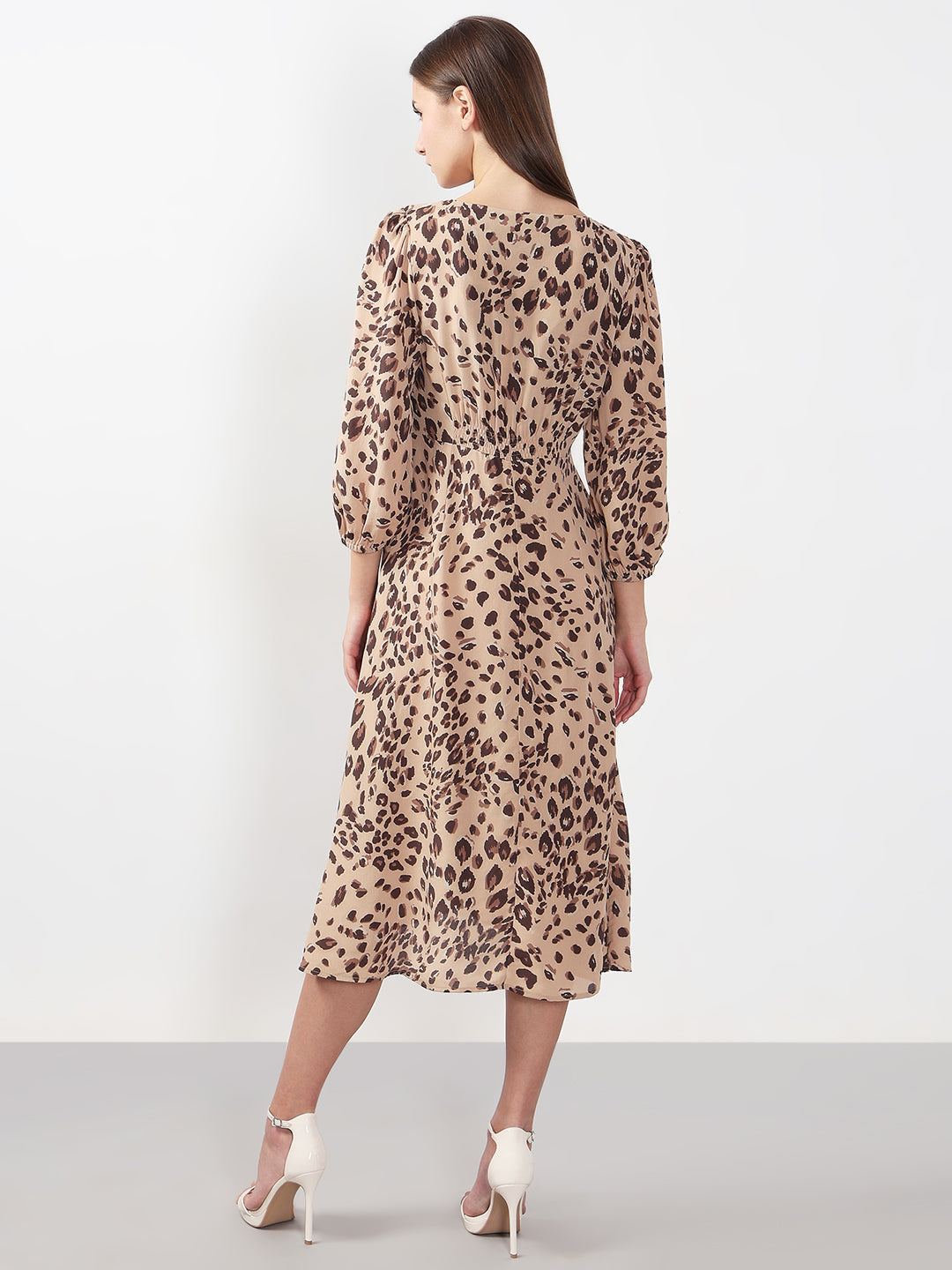 Brown Animal Print Midi Dress