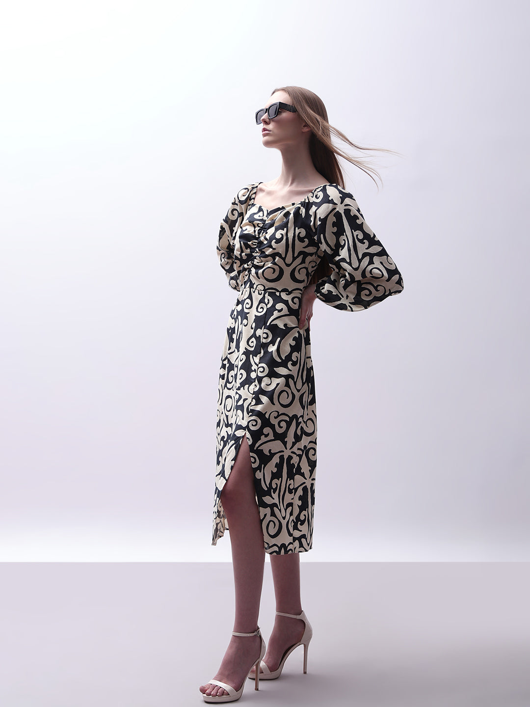 Black Printed Midi Dress