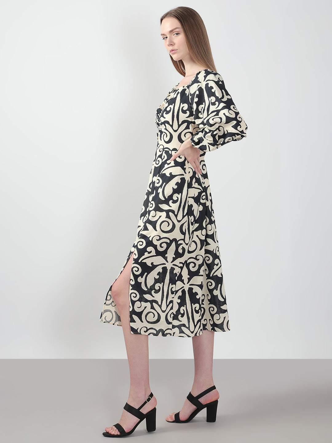 Black Printed Midi Dress