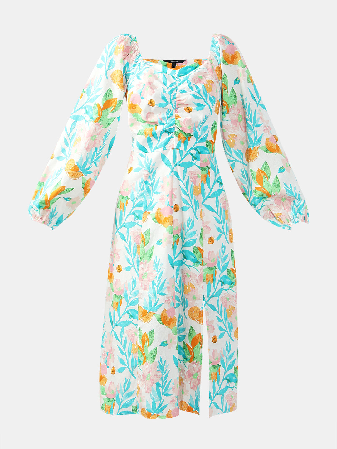 Blue & White Printed Midi Dress