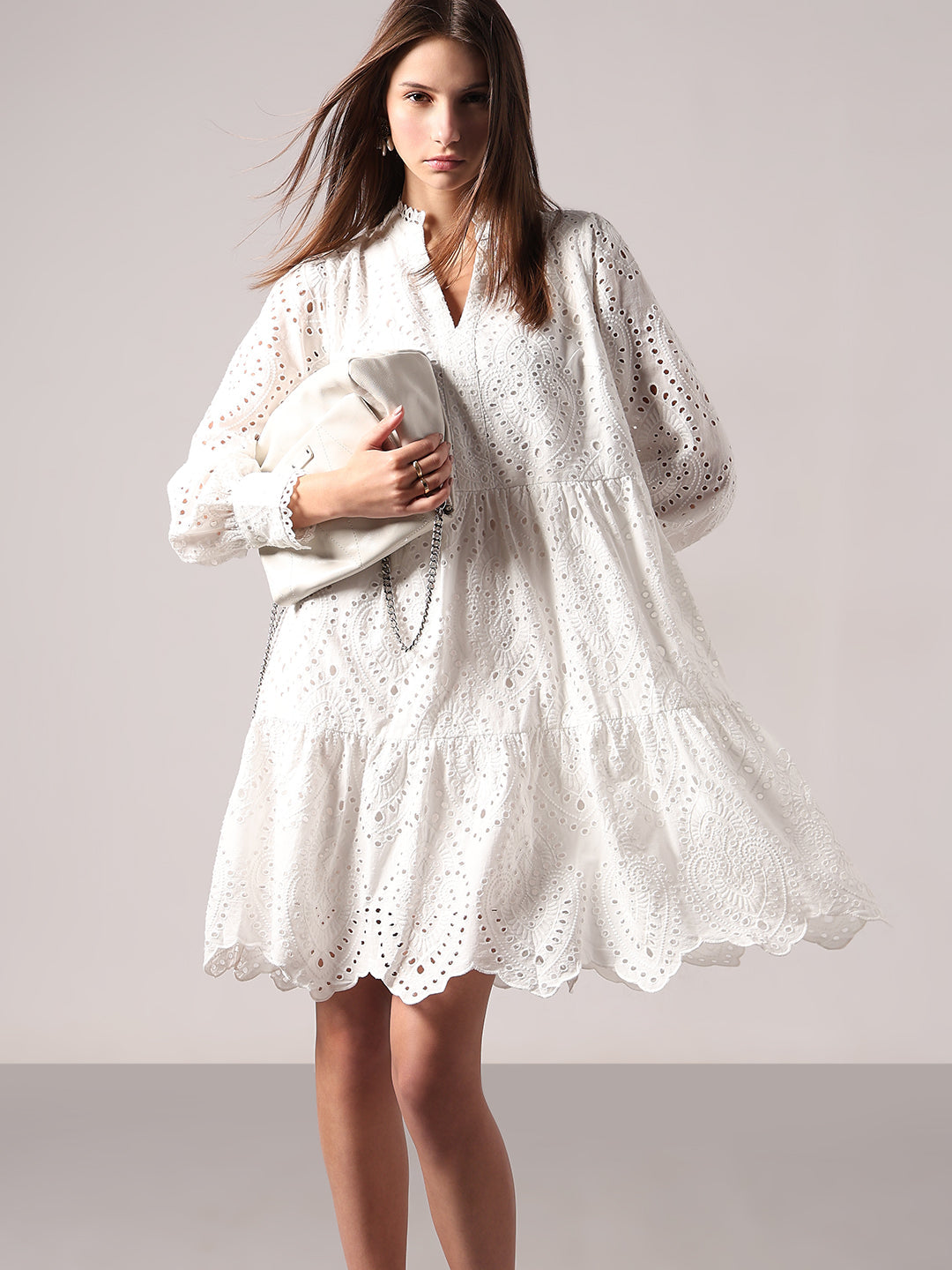 White Schiffli Embroidered Dress