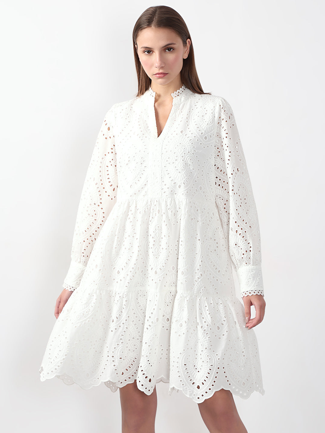 White Schiffli Embroidered Dress
