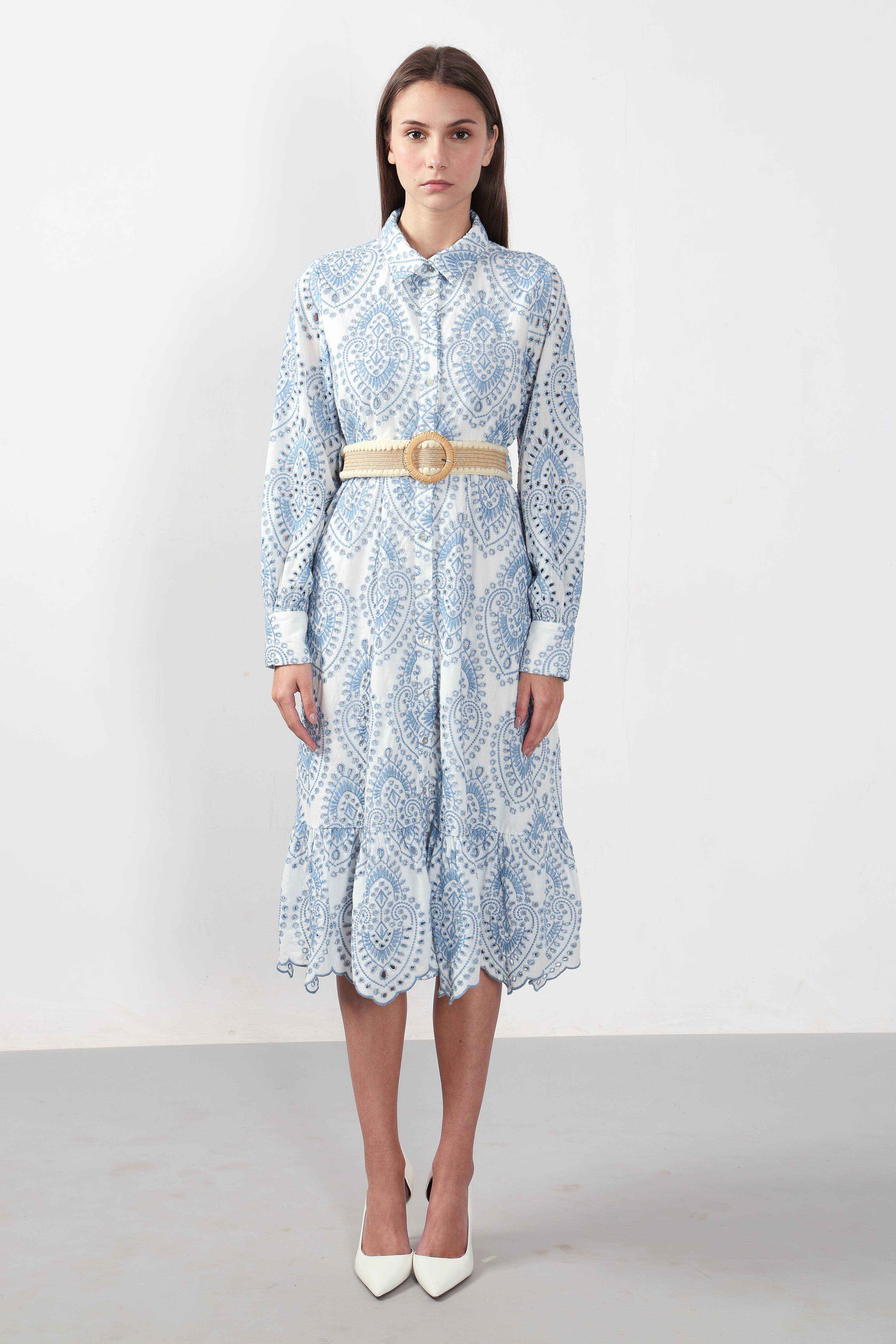 Vero Moda White Schiffli Embroidered Shirt Dress