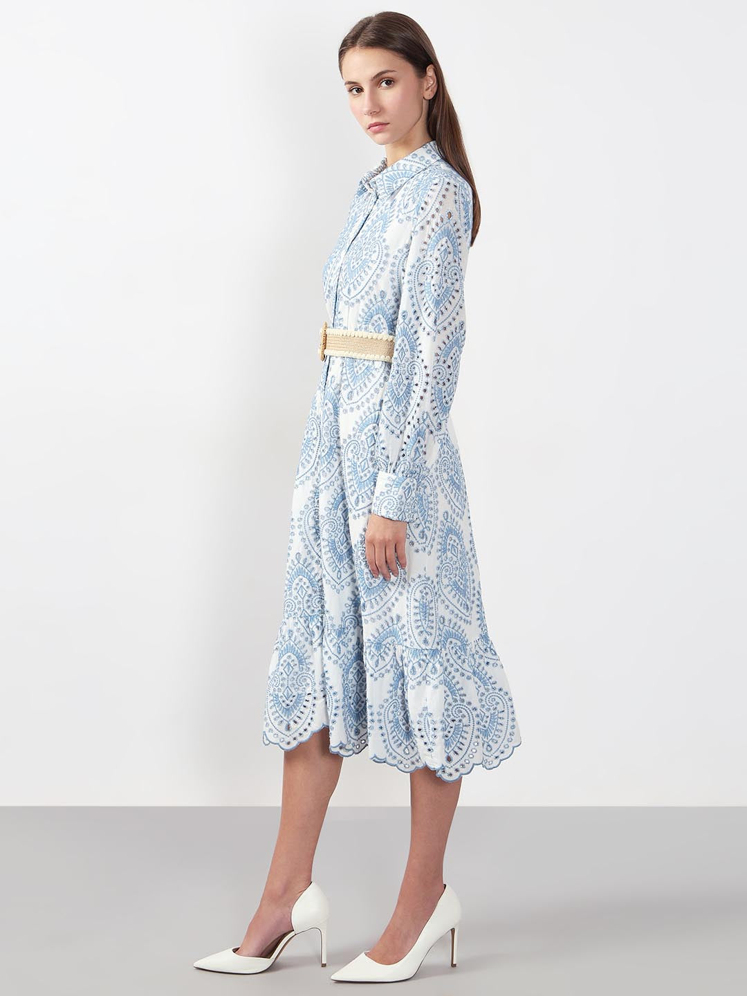 Vero Moda White Schiffli Embroidered Shirt Dress