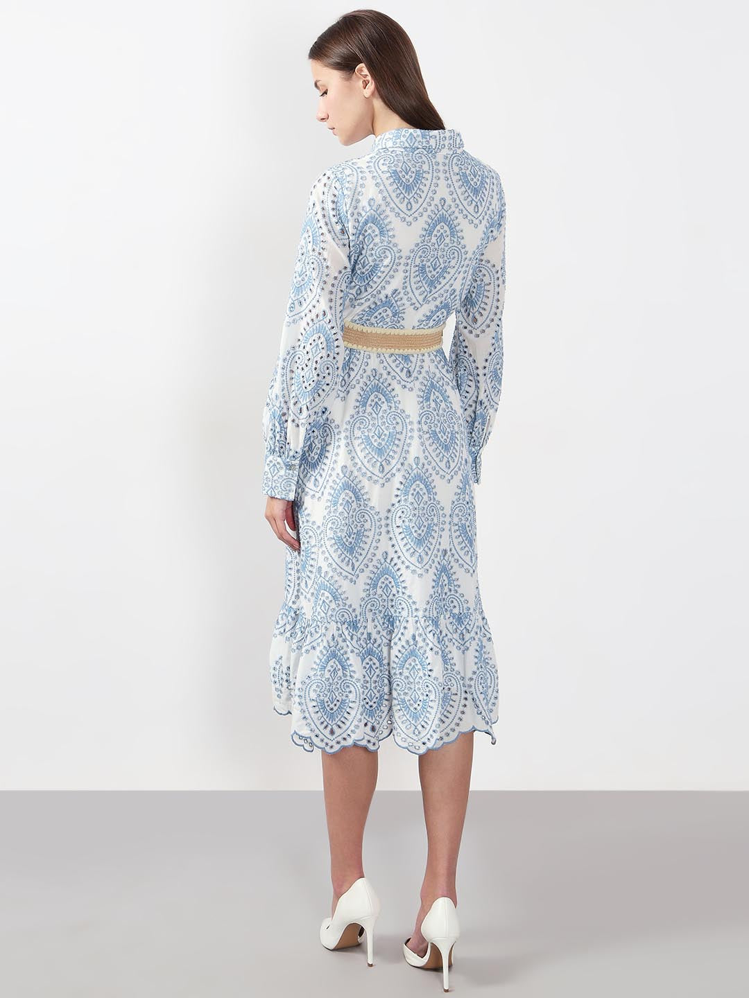 Vero Moda White Schiffli Embroidered Shirt Dress