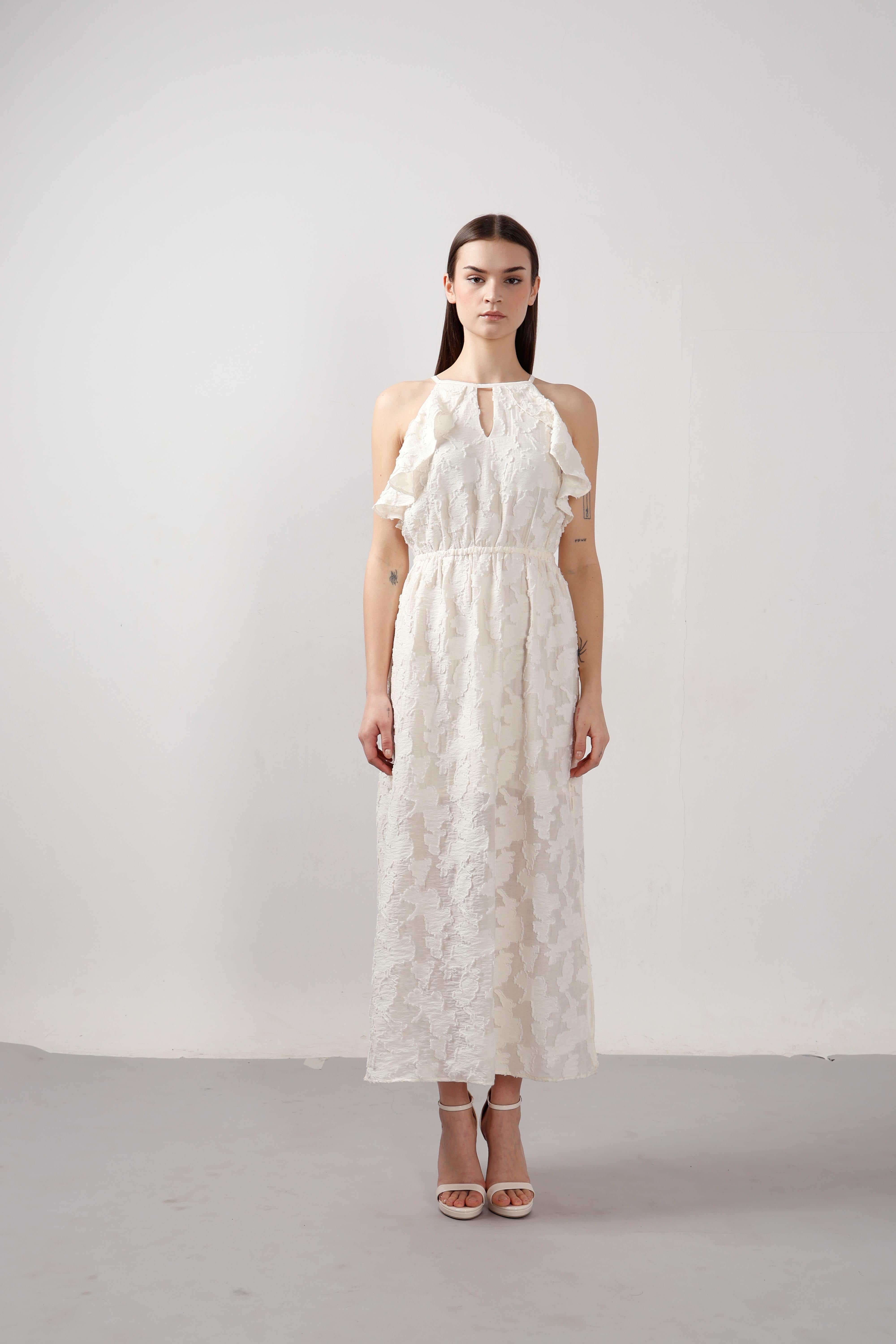 Vero Moda White Ruffle Midaxi Dress